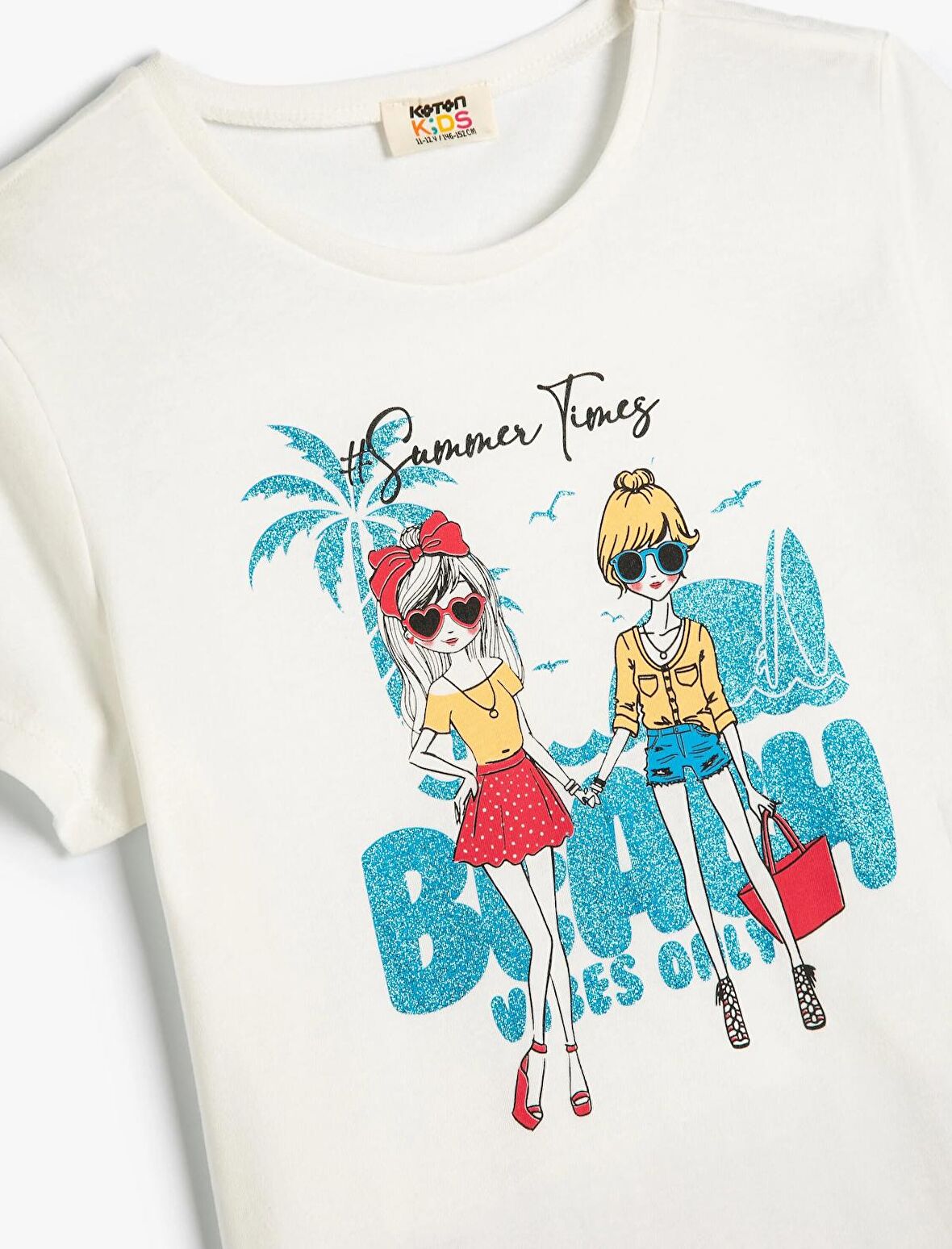 Kız Çocuk Baskılı Tişört Kısa Kollu Bisiklet Yaka Pamuklu - 4SKG10130AK