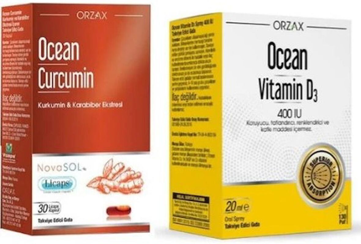 Ocean Curcumin 30 Kapsül + Vitamin D3 400 Iu 20ml Ikili Set