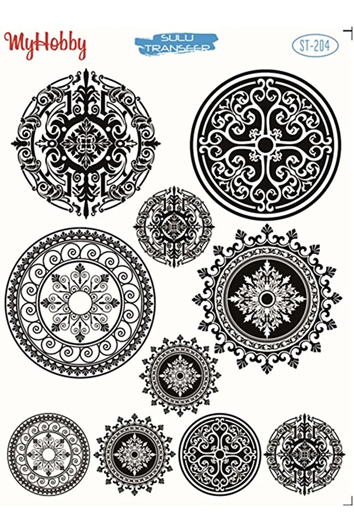 St 204 Siyah Beyaz Mandala, Meksika Desenli Sulu Transfer 25x35