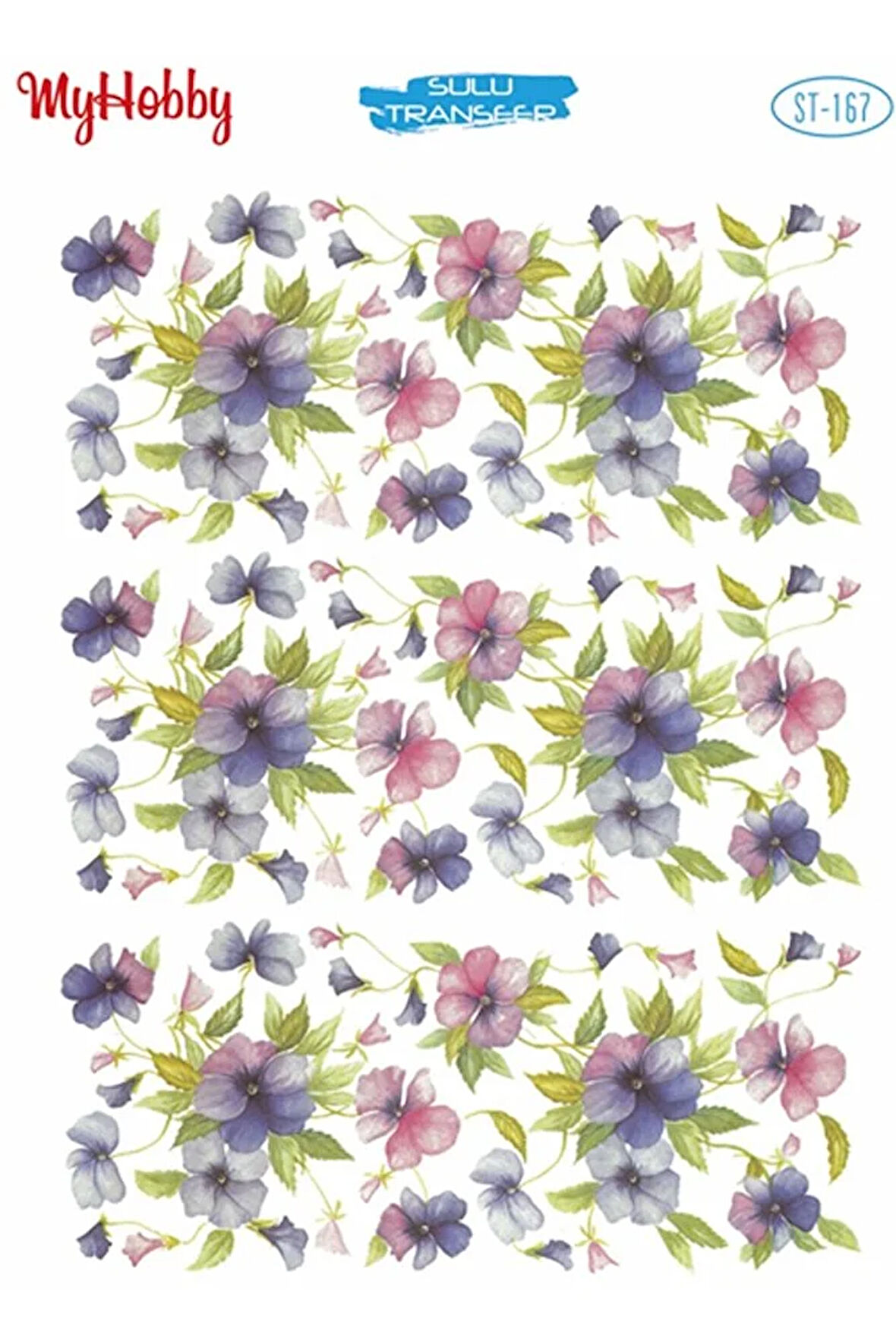 St 167 Mor Ve Lila Çiçekli Sulu Transfer 25x35