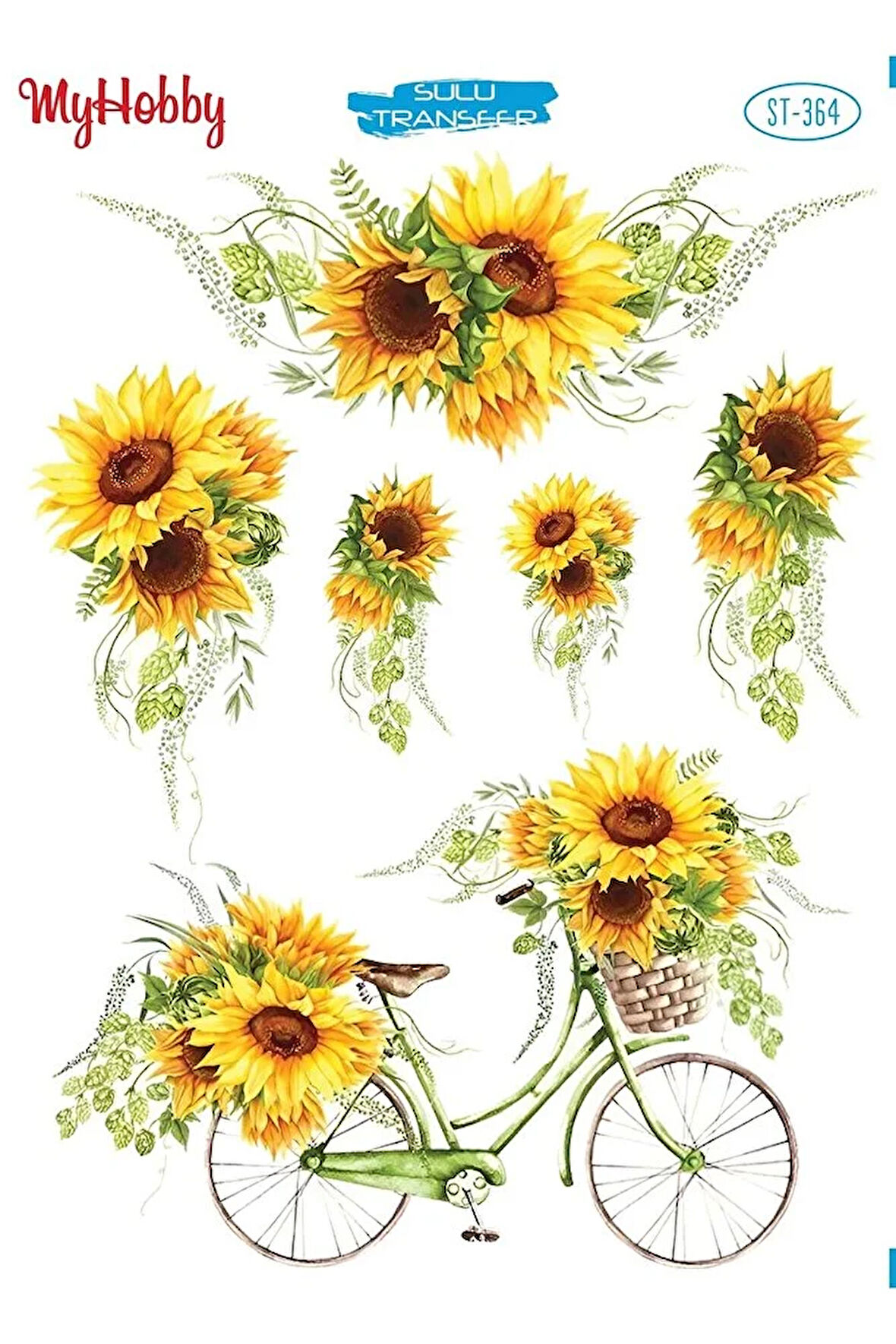 St 364 Bisiklet Ve Ayçiçek Desenli Sulu Transfer 25x35