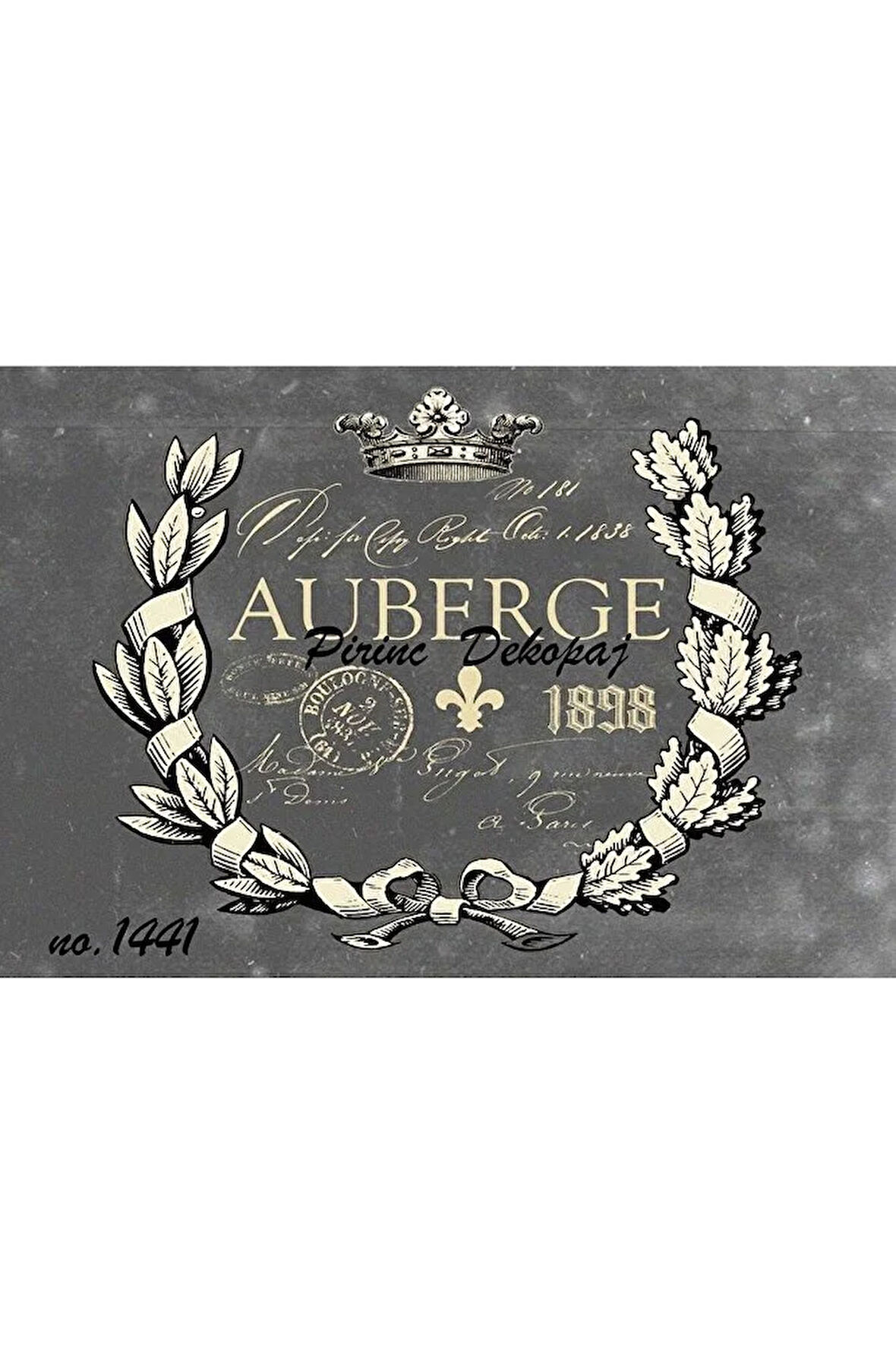 1441 Auberge, Çelenk, Kral Tacı, Gri Pirinç Dekopaj 30x42