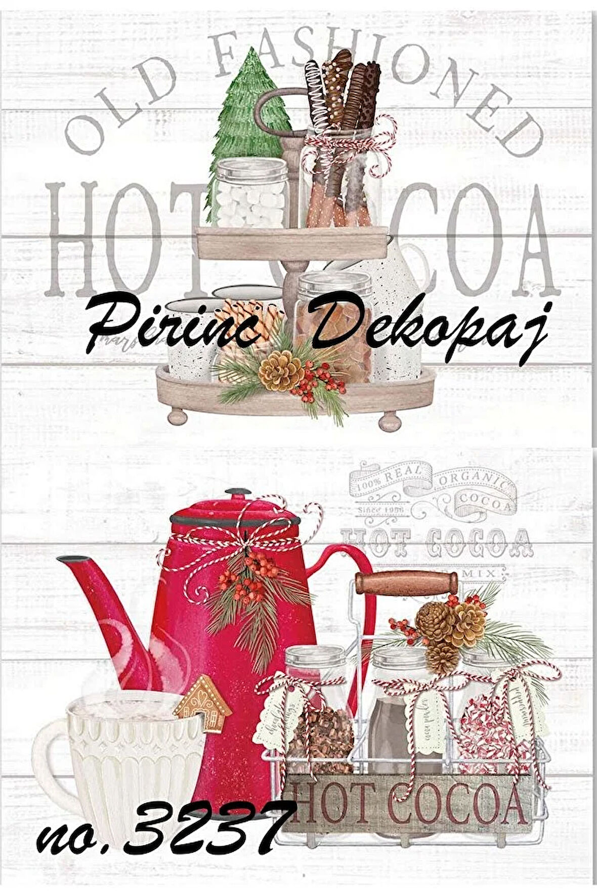 3237 Hot Cocoa, Çaydanlık, Fincanlar Pirinç Dekopaj 30x42