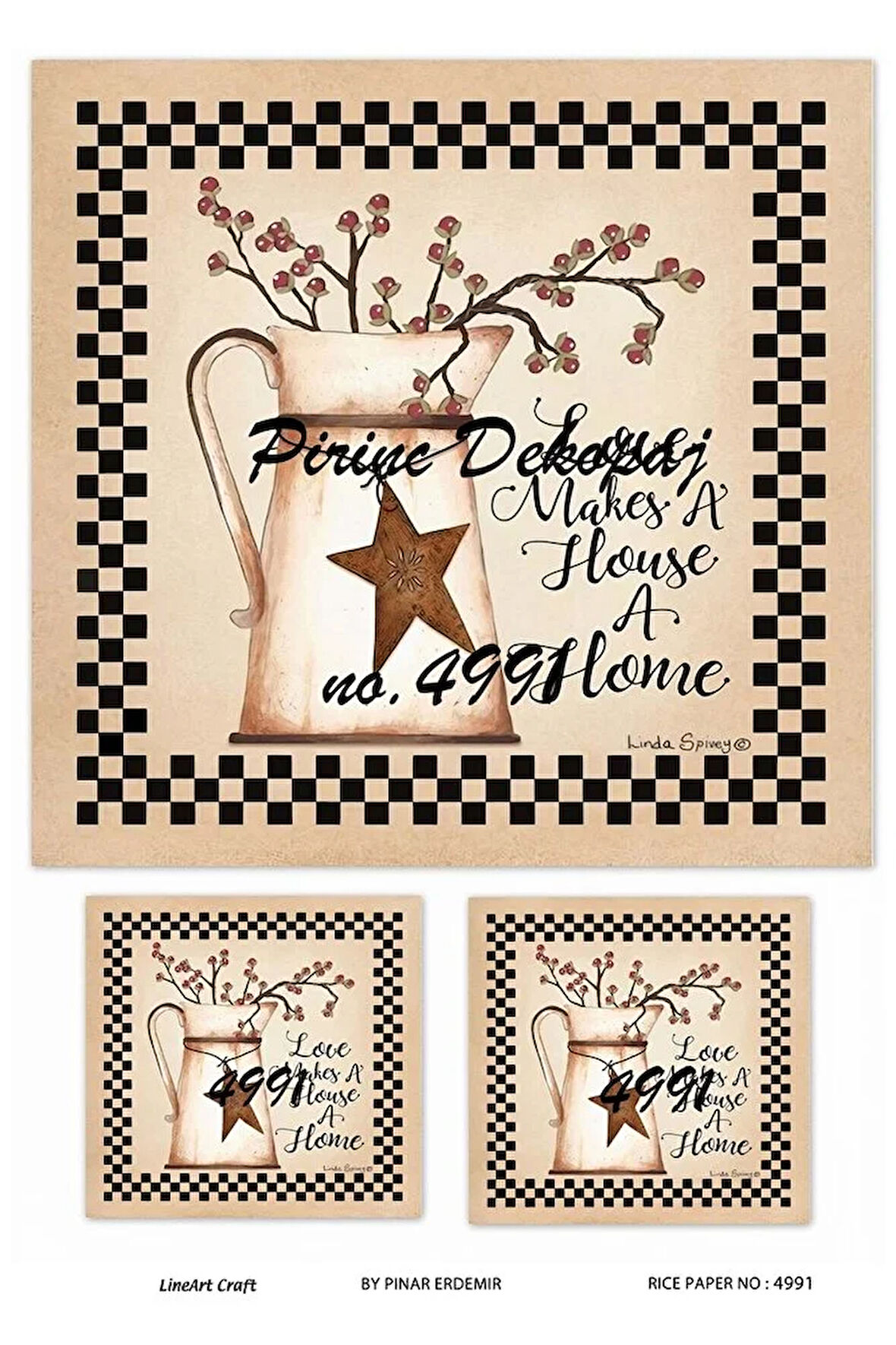 4991 Country, Sürahi, Yıldız, Dama Pirinç Dekopaj 30x42