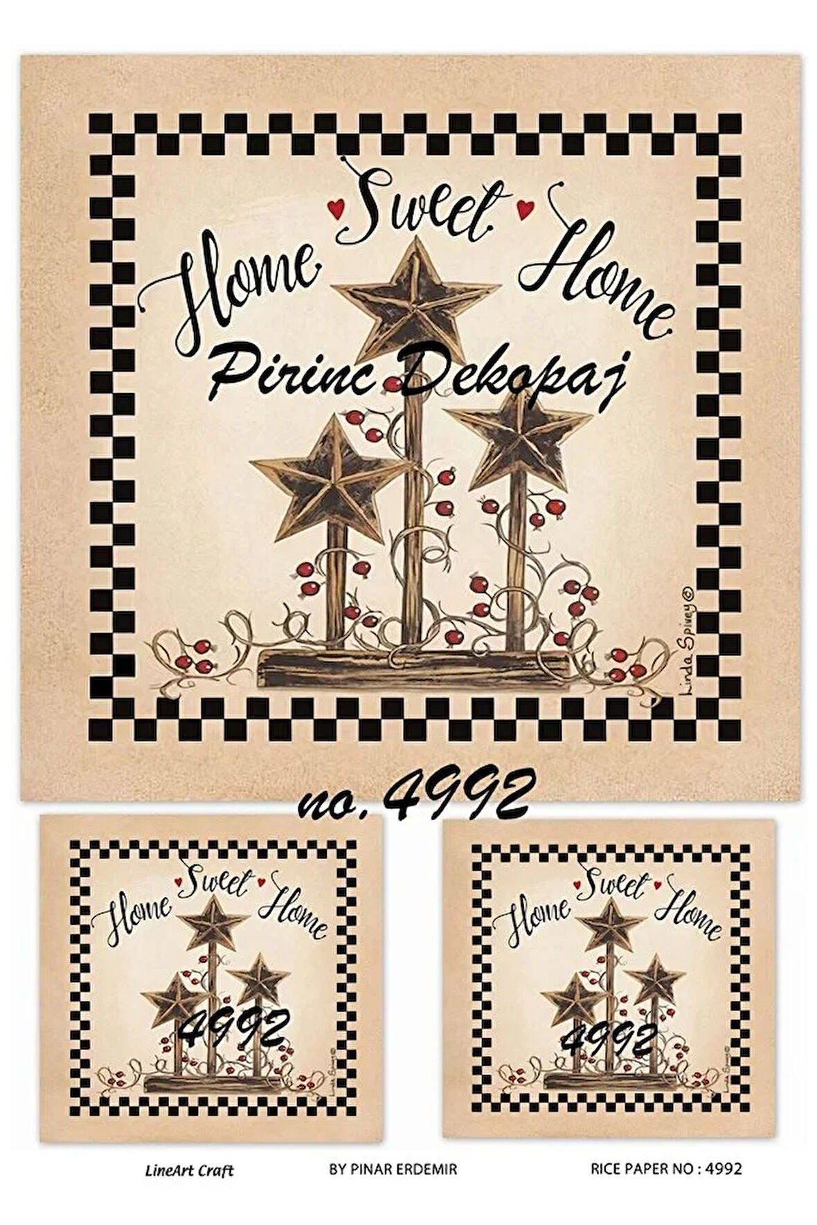 4992 Country, Yıldız, Dama, Home Sweet Home Pirinç Dekopaj 30x42