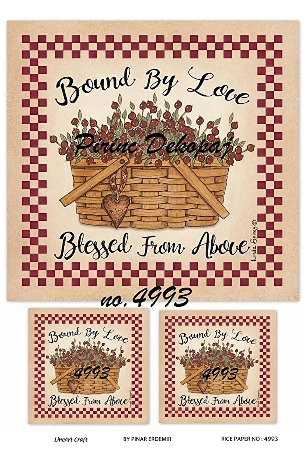 4993 Country, Dama, Sepet, Kiraz Desen Pirinç Dekopaj 30x42