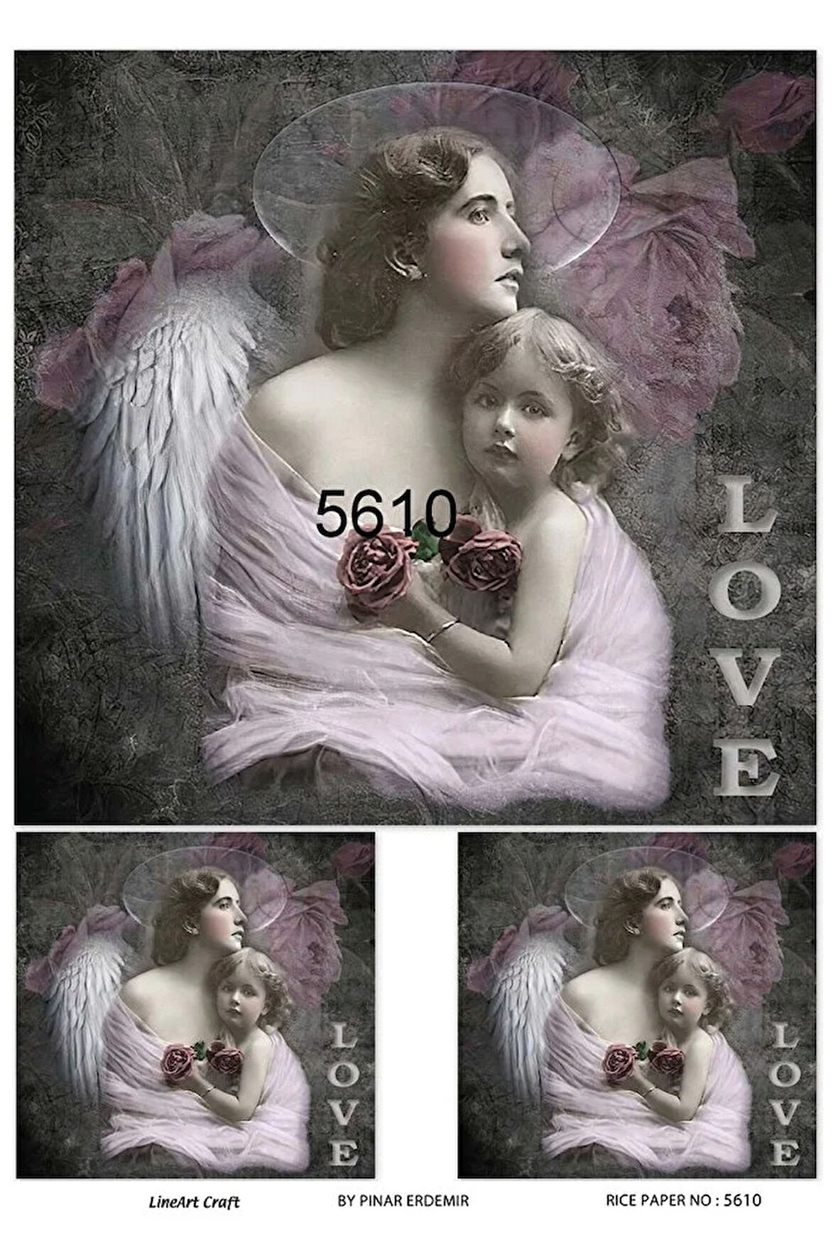 5610 Anne, Çocuk, Love Desenli Pirinç Dekopaj 30x42