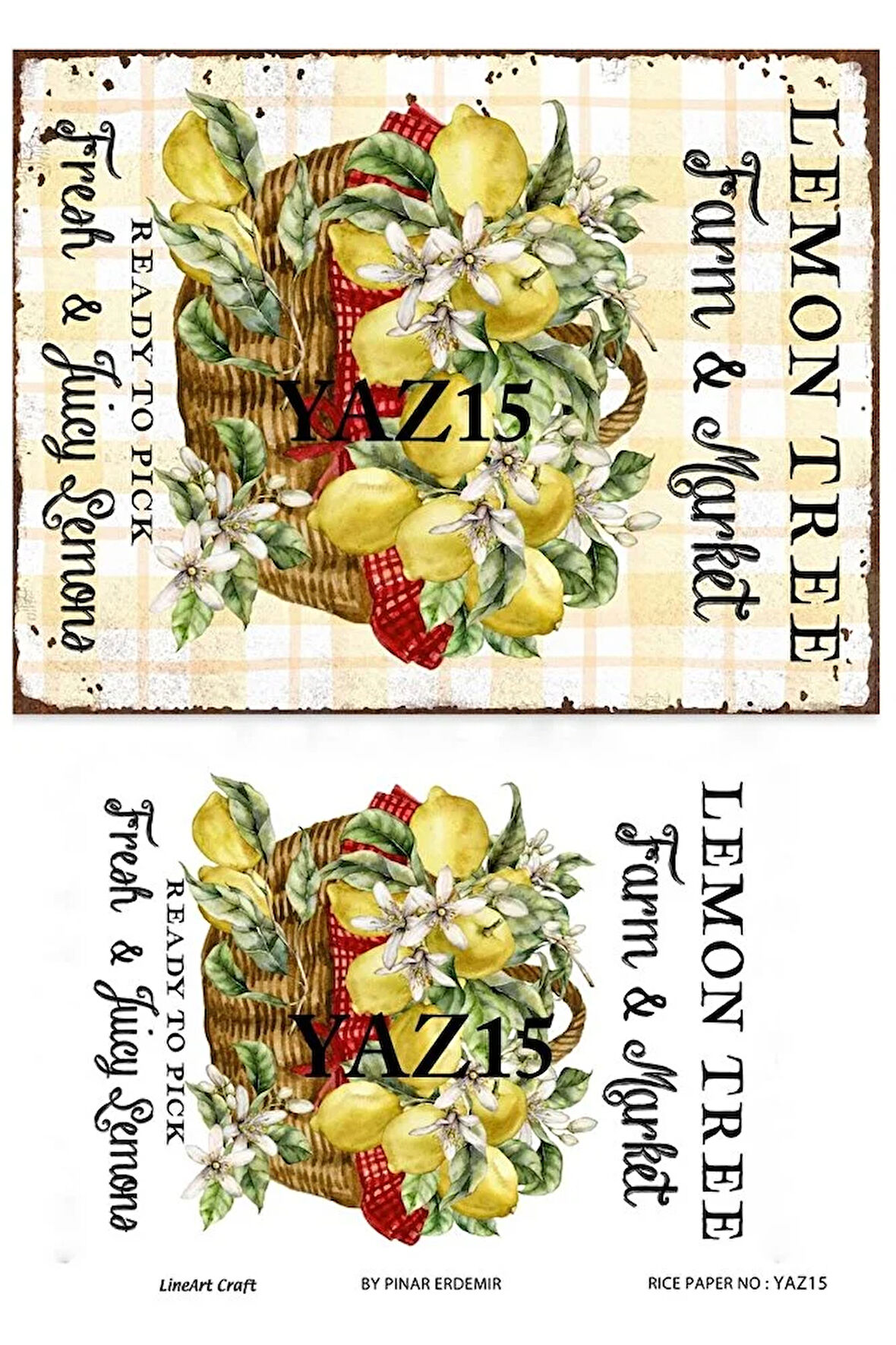 Yaz15 Sepet I?çinde Limon Desenli Pirinç Dekopaj 30x42