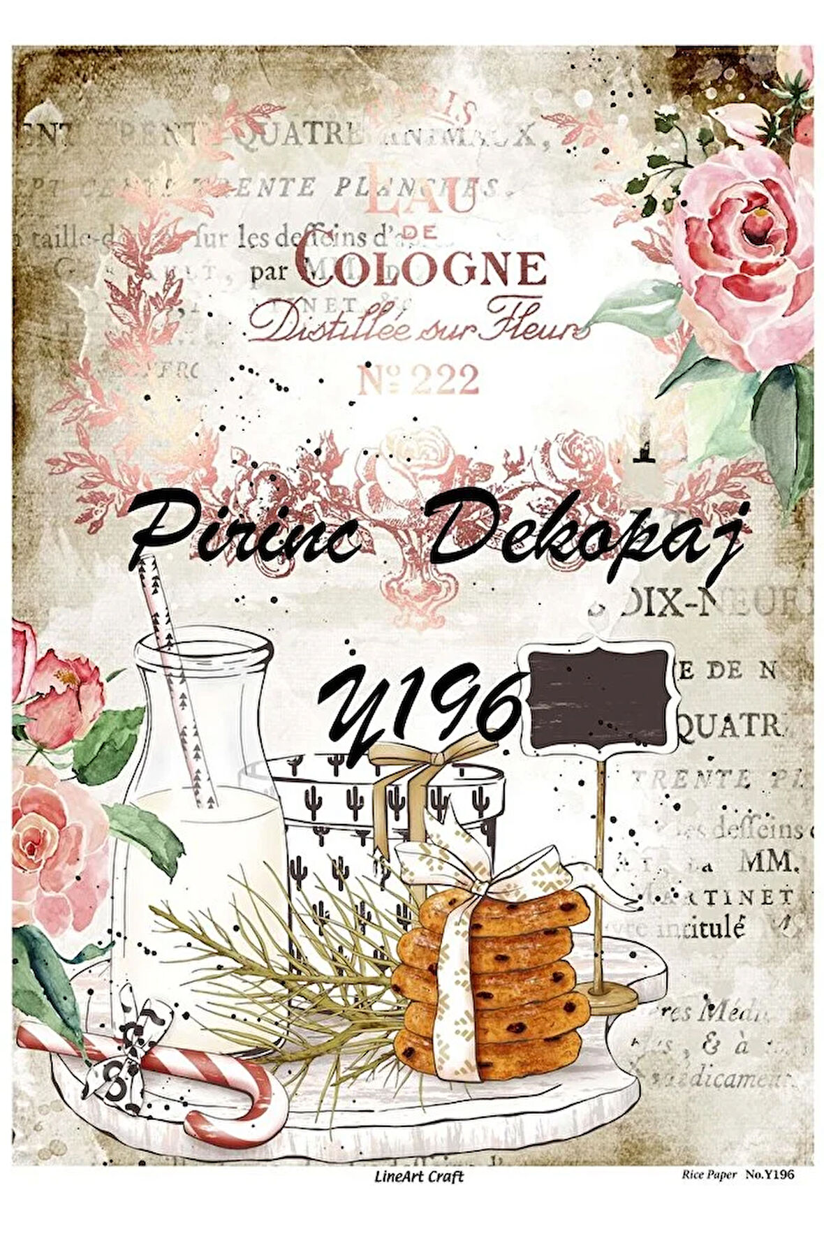 Y196 Yeni Yıl Serisi Kurabiye, I?çecek, Çiçek Desenli Pirinç Dekopaj 30x42