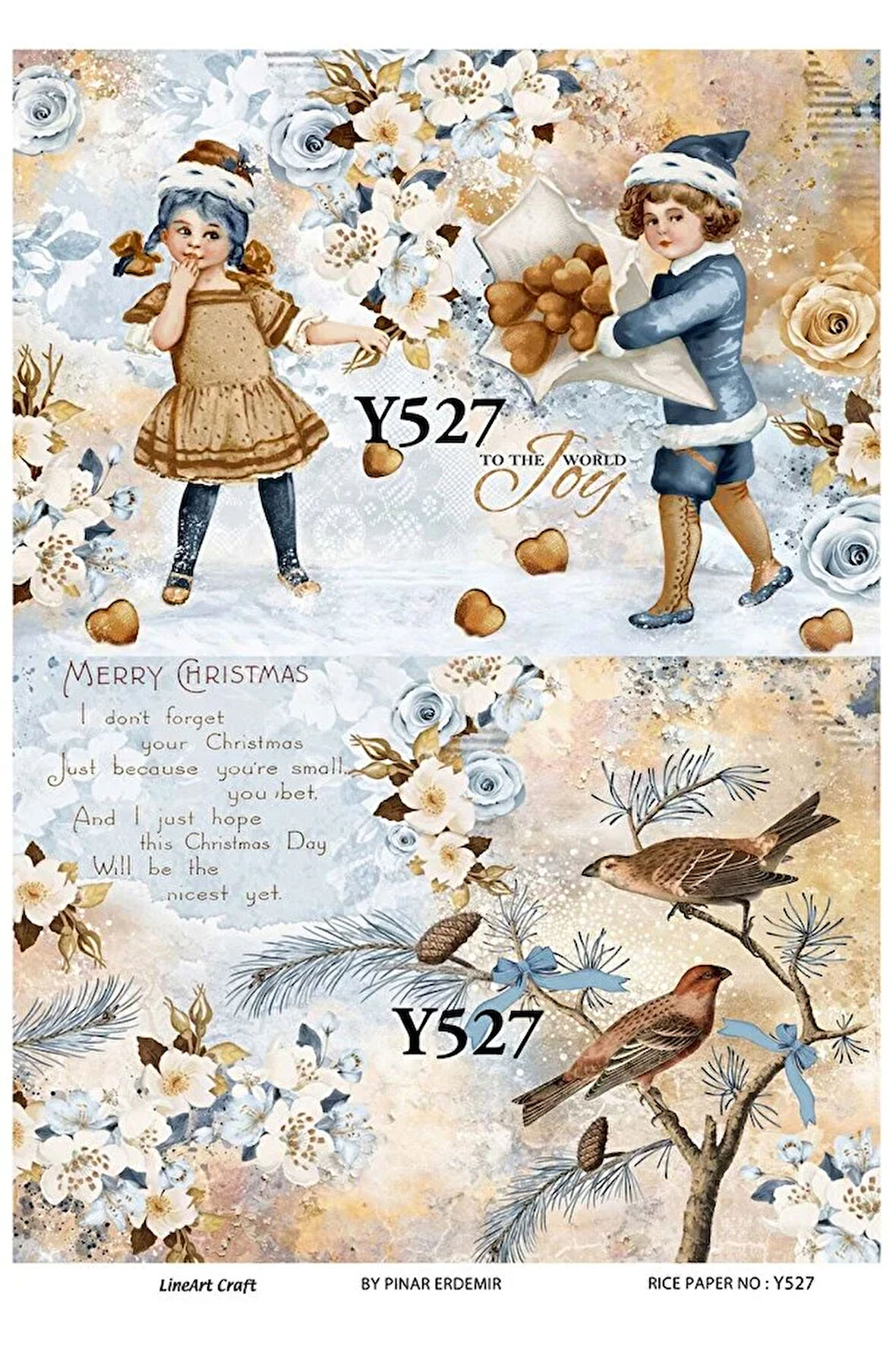 Y527 Joy To The World, Kalpler, Sevgililer Günü Desenli Pirinç Dekopaj 30x42