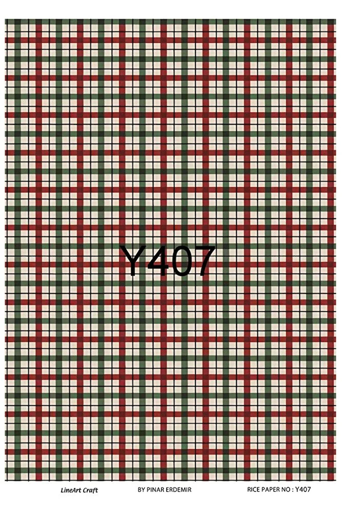 Y407 Kırmızı, Yeşil, Bej, Ekose Desenli Pirinç Dekopaj 30x42