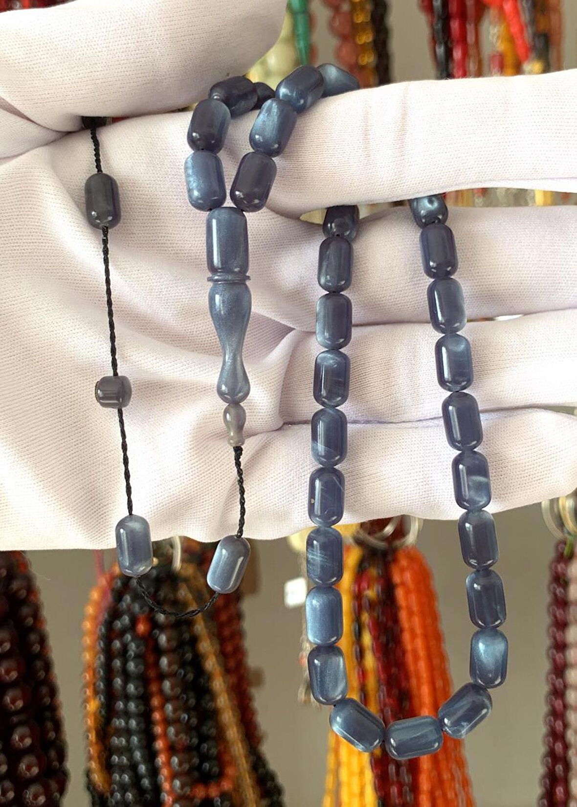 GRİ KAPSÜL MODEL SEDEFLİ SIKMA KEHRİBAR TESBİH 