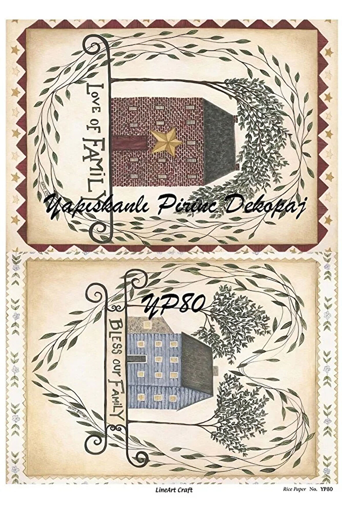 Yp80 Country Ev Desenli Kendinden Yapışkanlı Pirinç Dekopaj 29*42