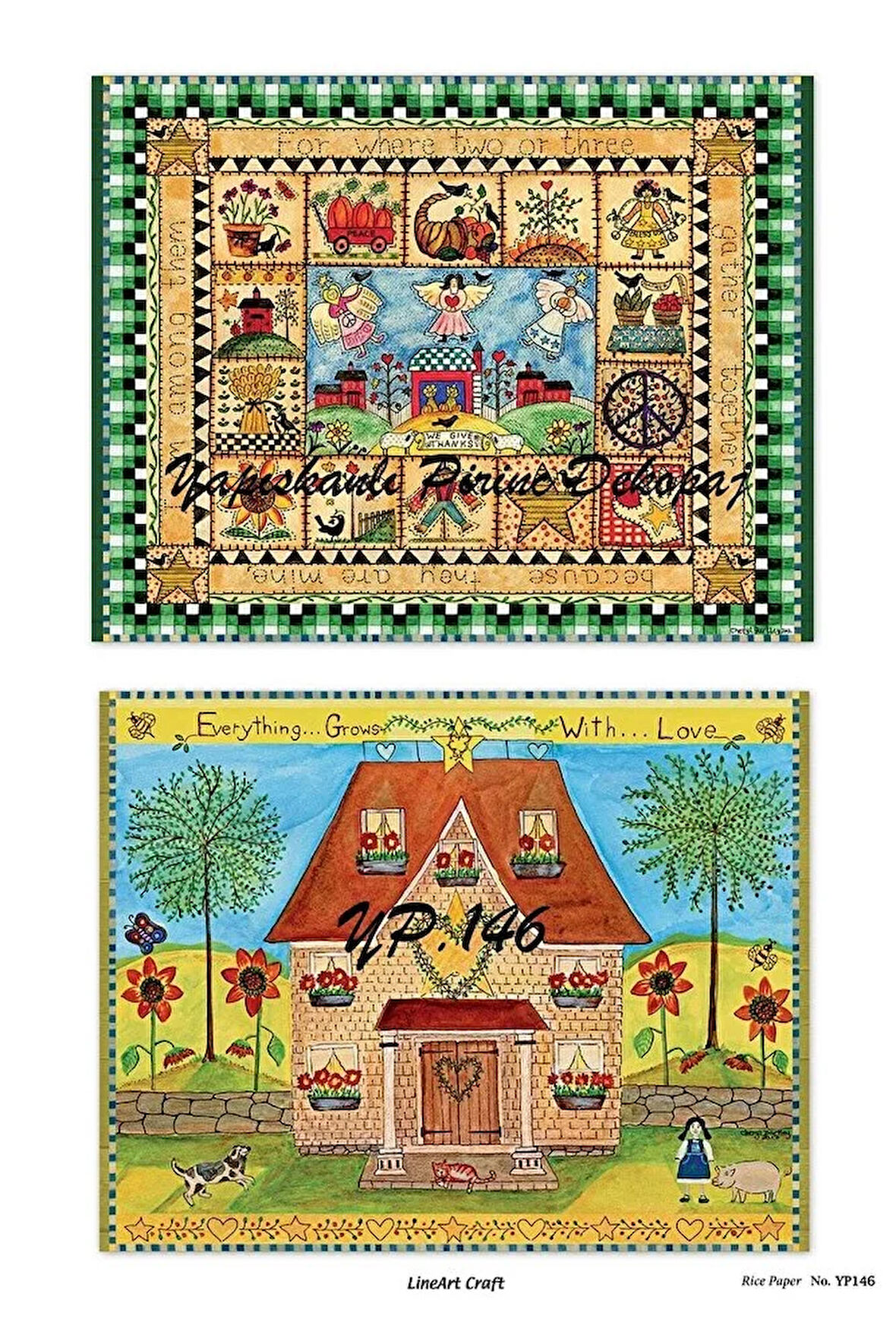 Yp146 Country Ev Desenli Kendinden Yapışkanlı Pirinç Dekopaj 29*42