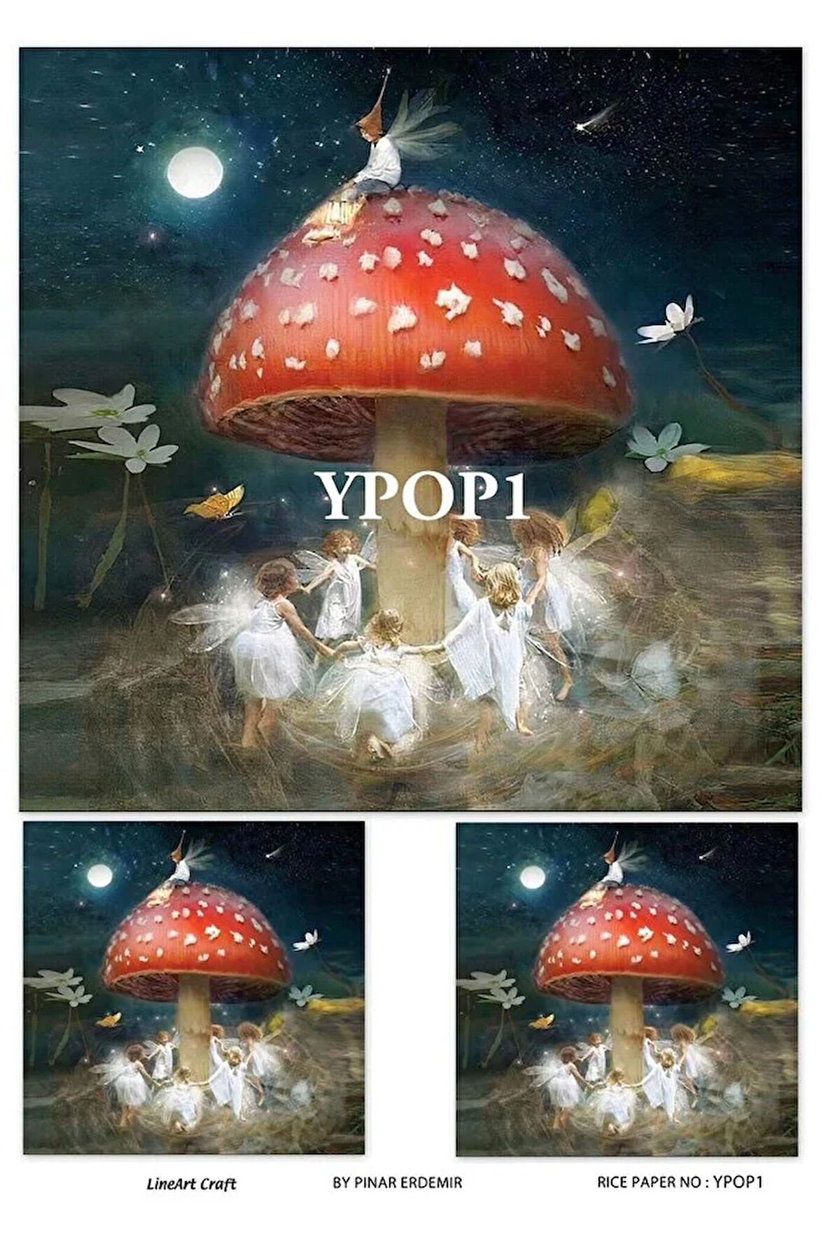 Op1 Mantar Ve Peri Desenli Kendinden Yapışkanlı Pirinç Dekopaj 29*42