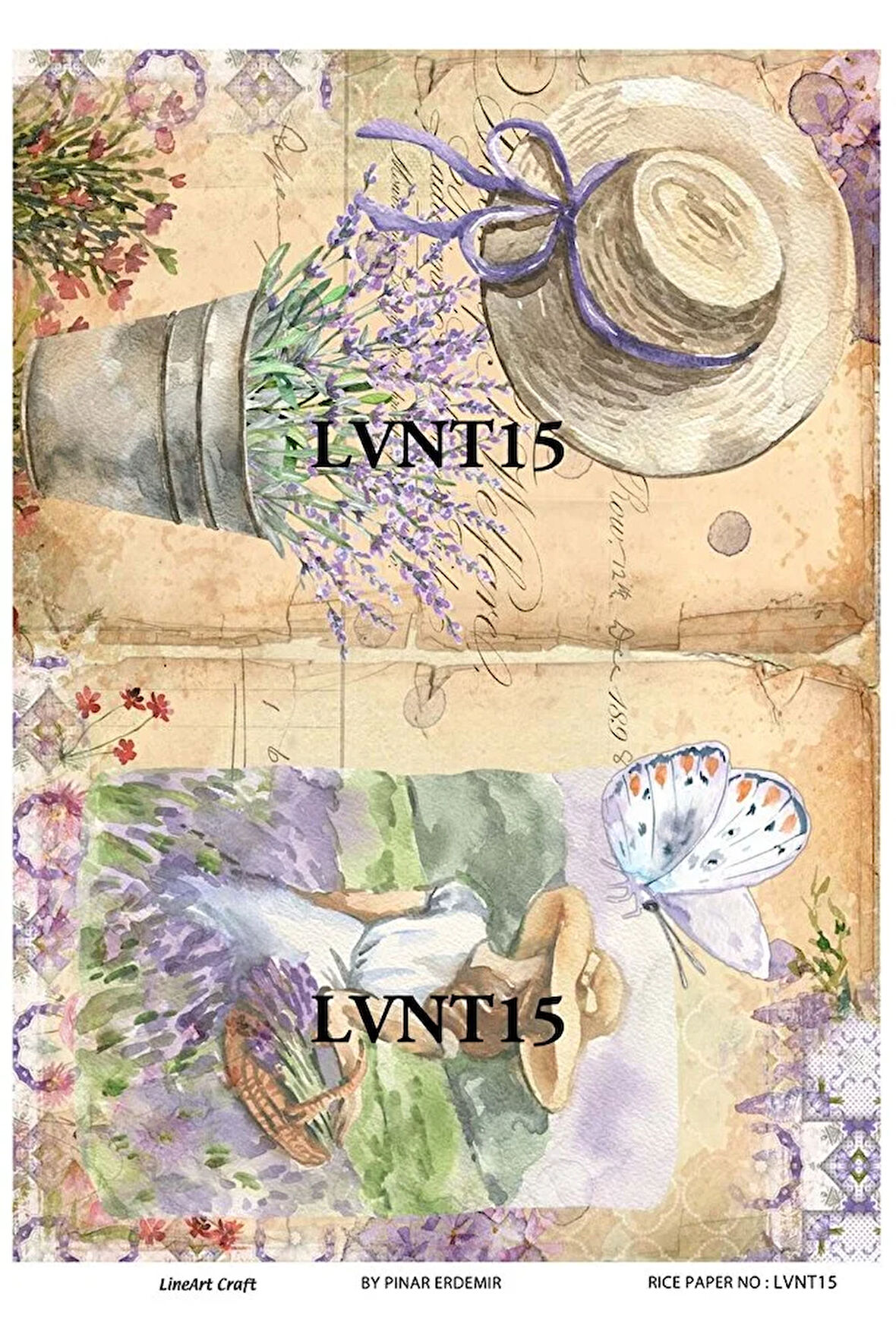 Lvnt15 Lavanta, Çiçek, Mor Desenli Pirinç Dekopaj