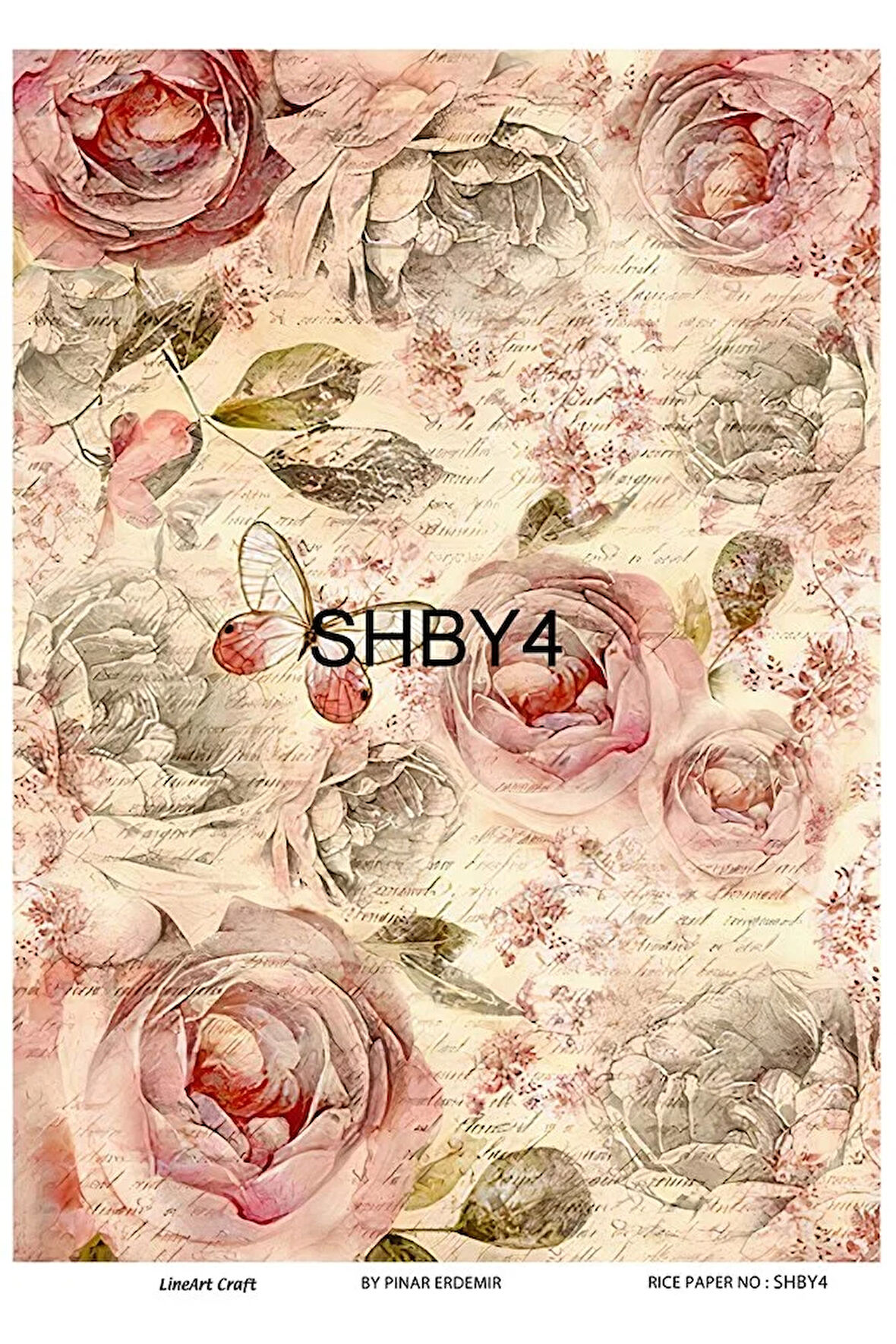 Shby4 Shabby Chic, Çiçekler, Güller Pirinç Dekopaj 30x42