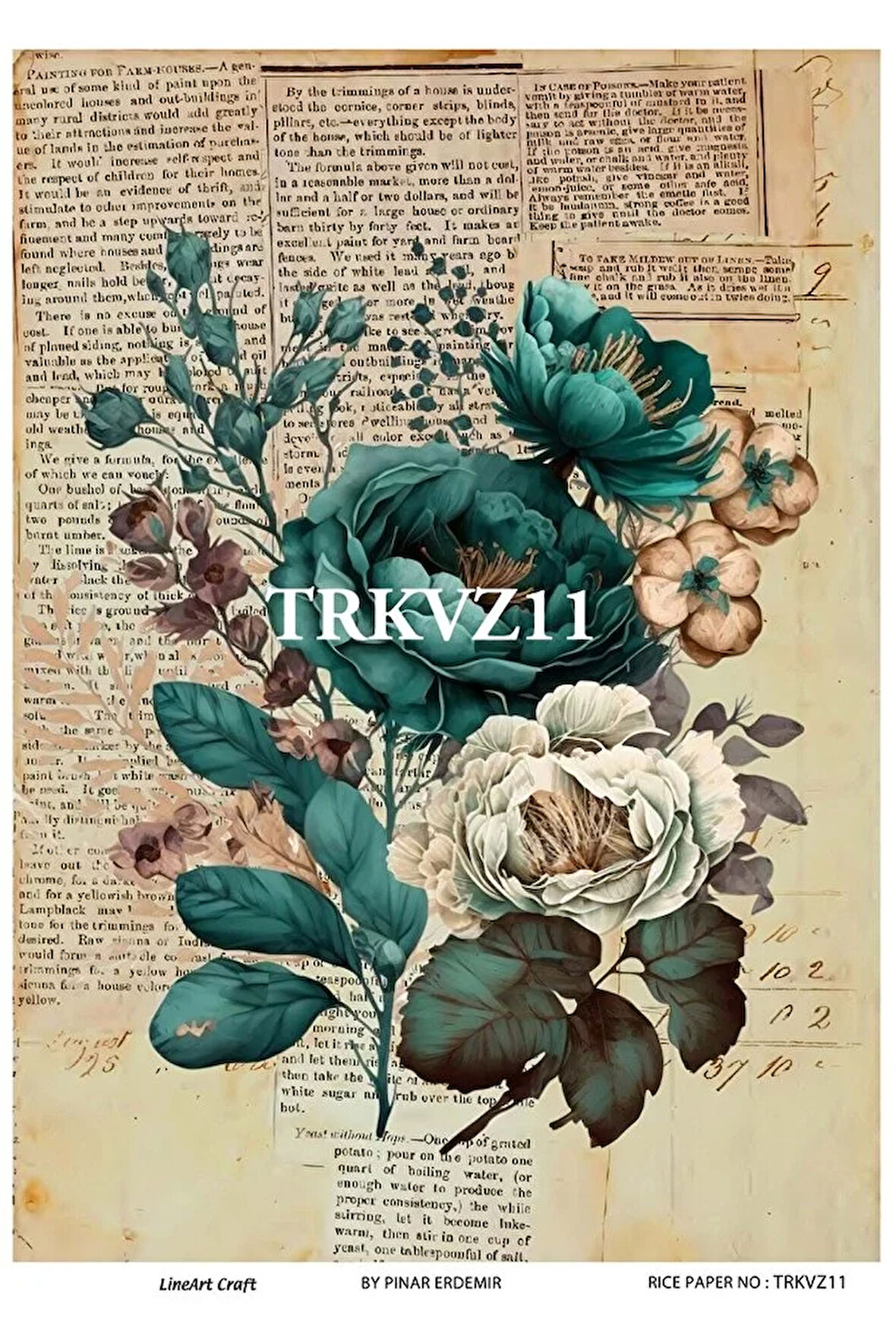 Trkvz11 Shabby Chic, Kelebekler, Güller Pirinç Dekopaj 30x42