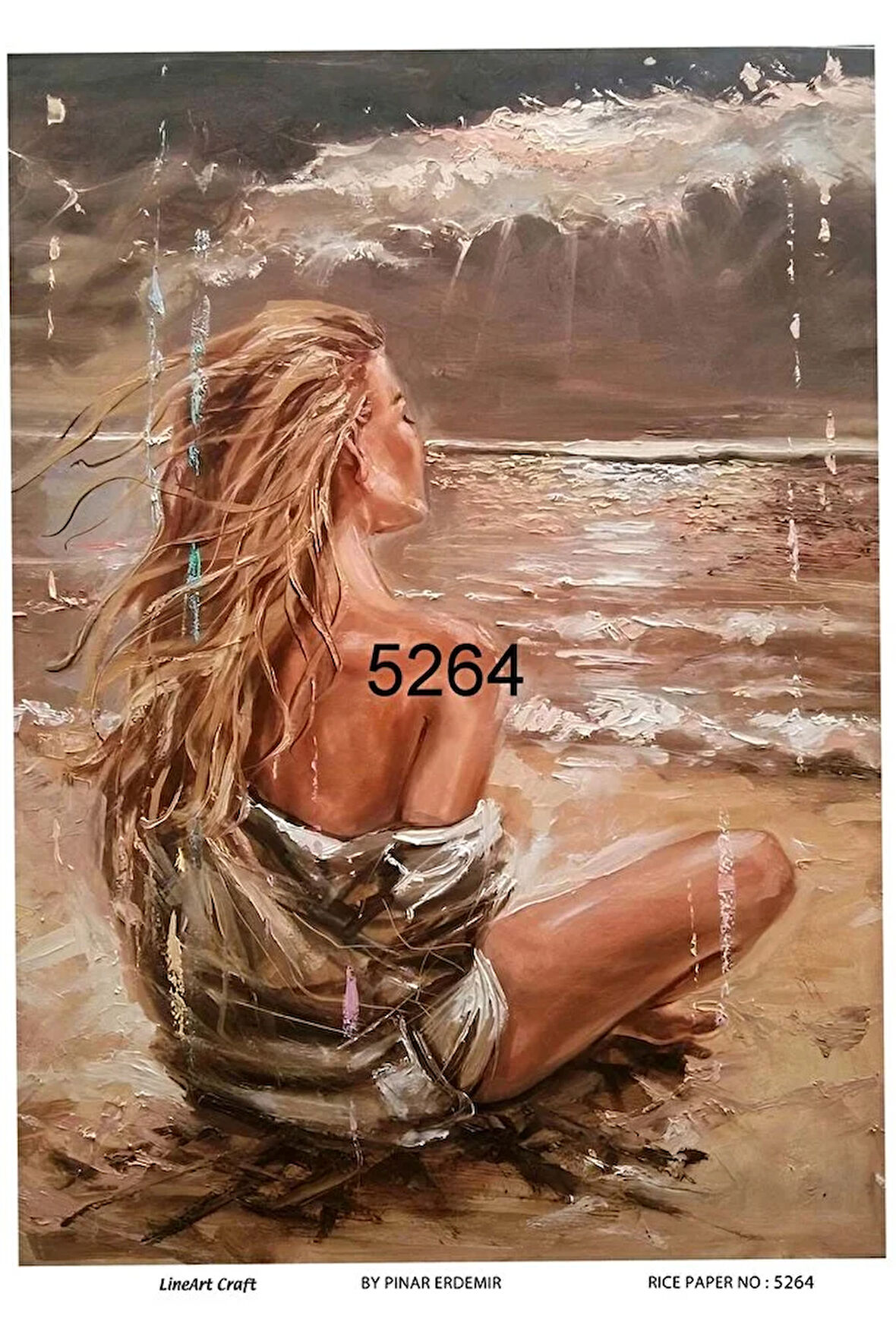 5264 Kumsalda Oturan Kadın Pirinç Dekopaj 30x42