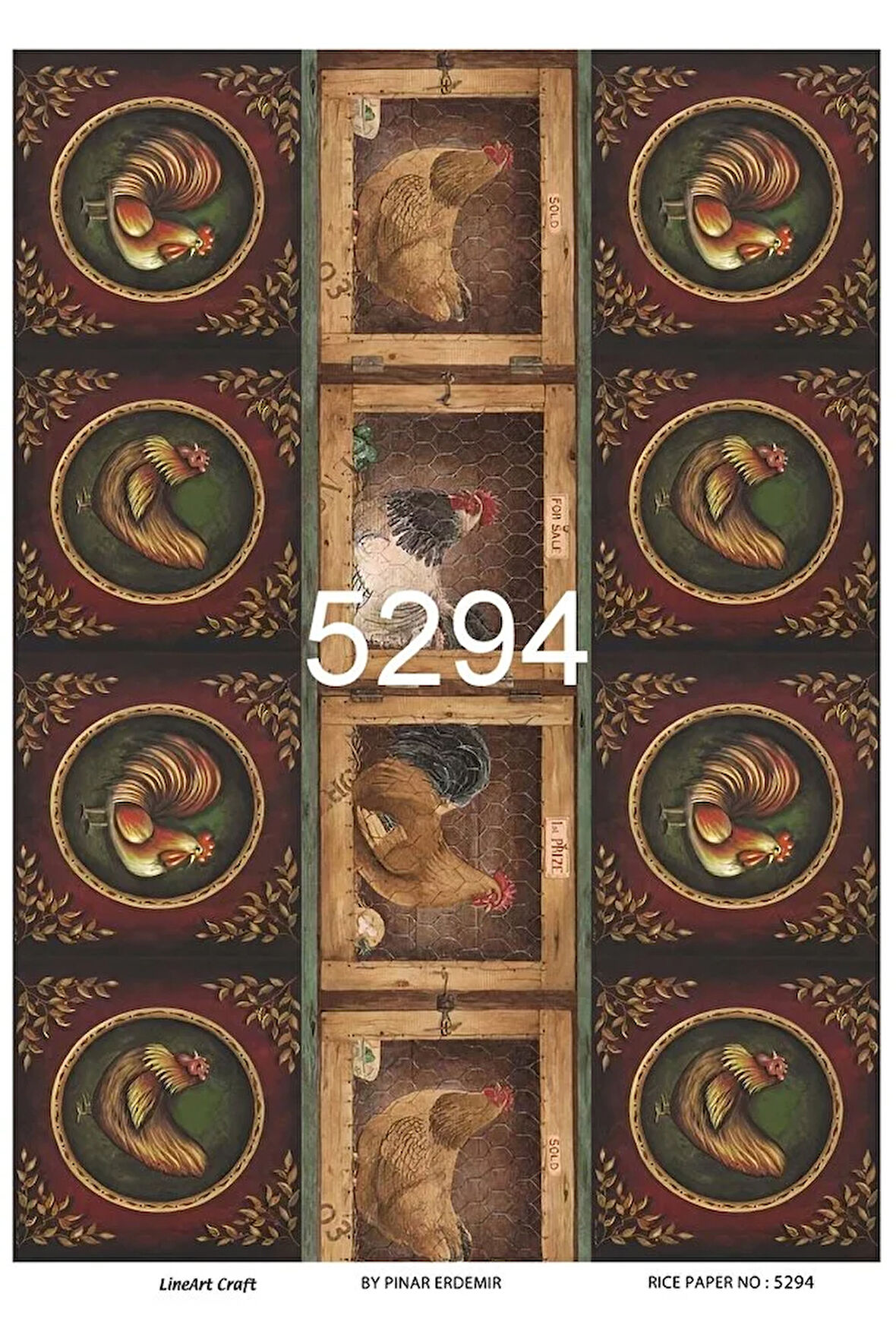 5294 Çiftlik, Horoz, Kümes, Farm Pirinç Dekopaj 30x42