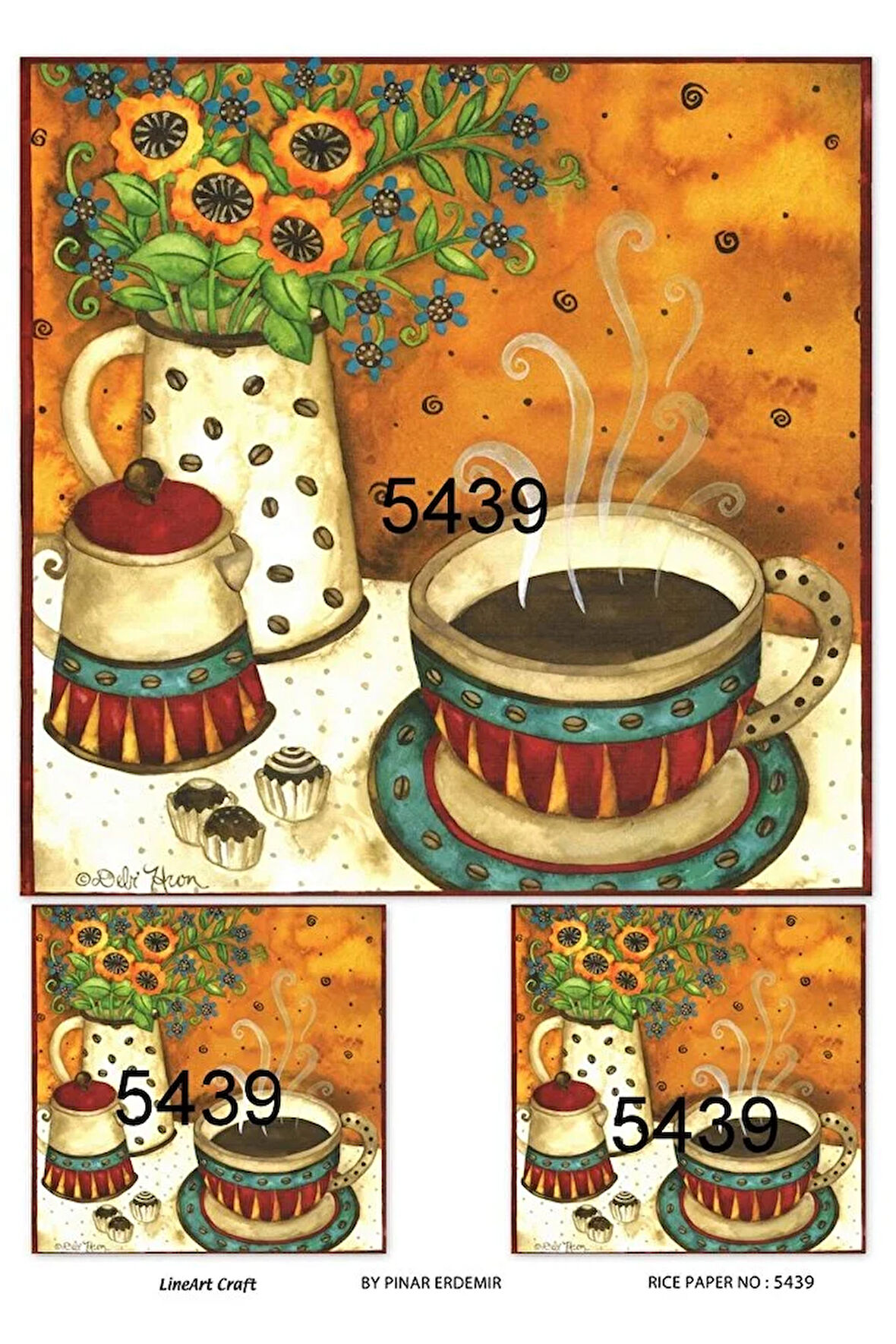 5439 Kahve, Fincan, Çikolata Desen Pirinç Dekopaj 30x42