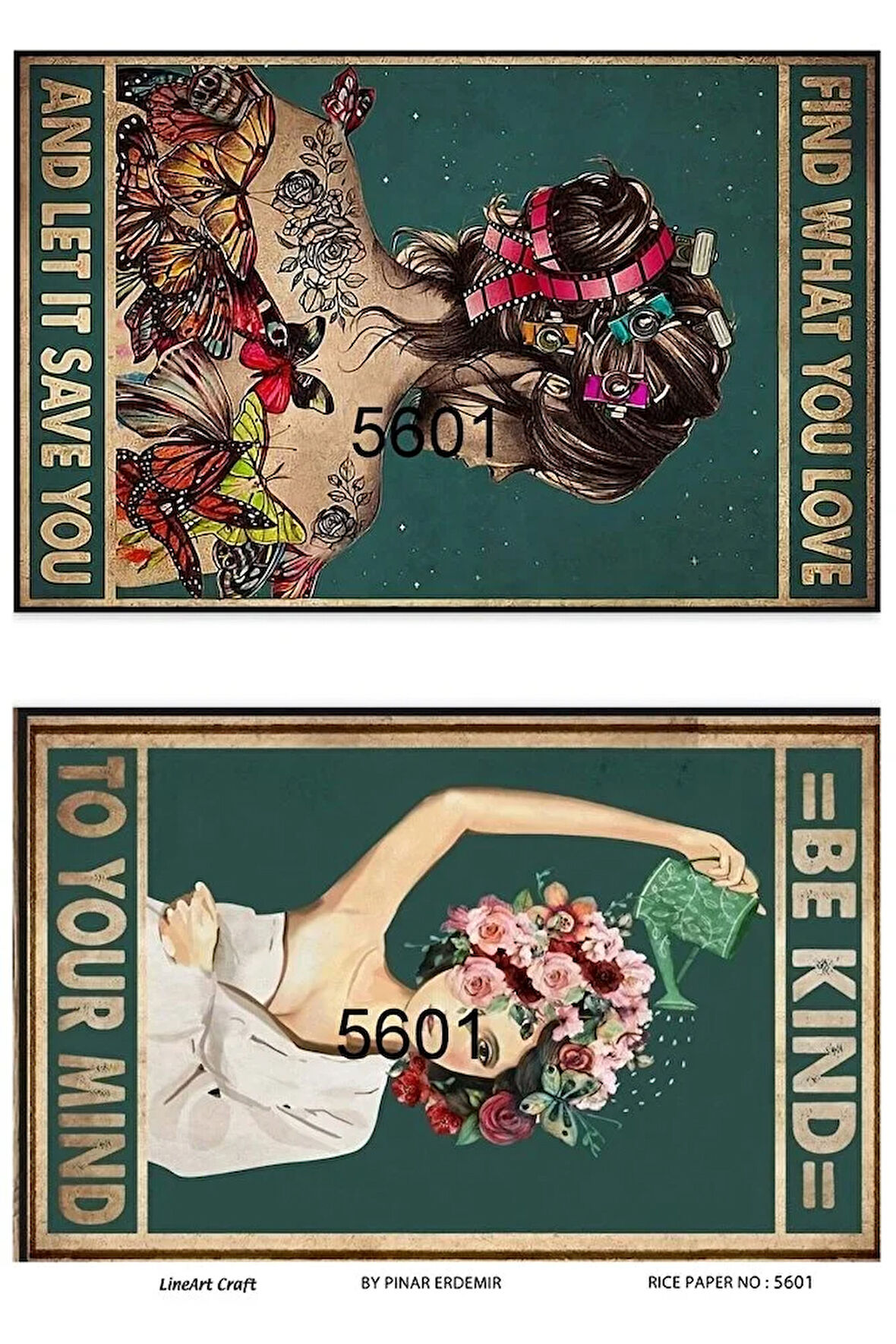 5601 Kadın, Çiçek, Kelebek, Kitap Desenli Pirinç Dekopaj 30x42