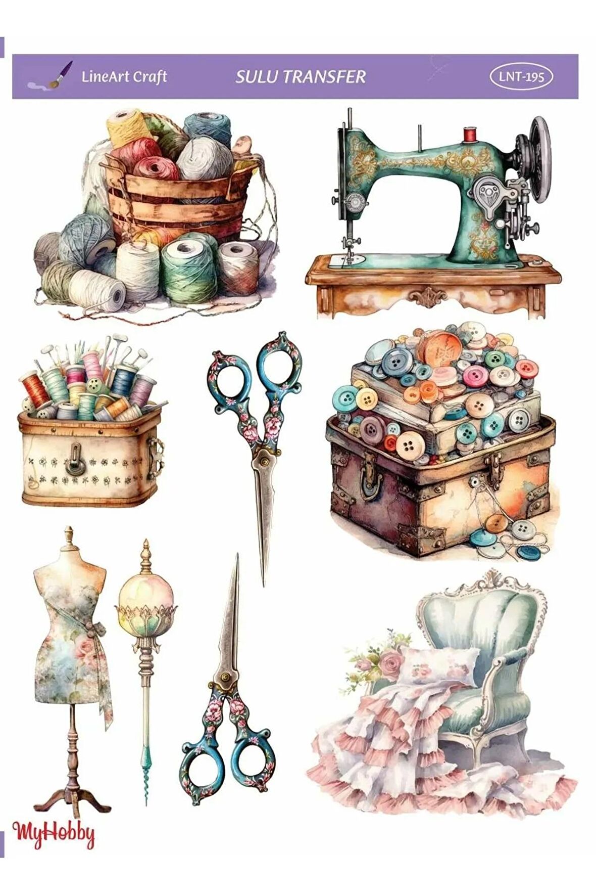 LineArt Dikiş Temalı Desenli Sulu Transfer LNT-195 25x35