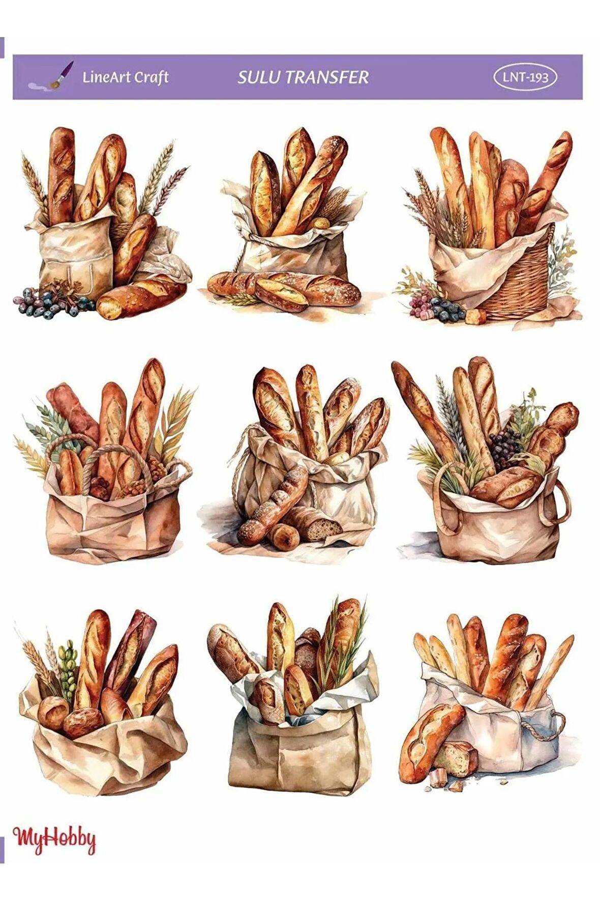 LineArt Ekmek Desenli Sulu Transfer LNT-193 25x35