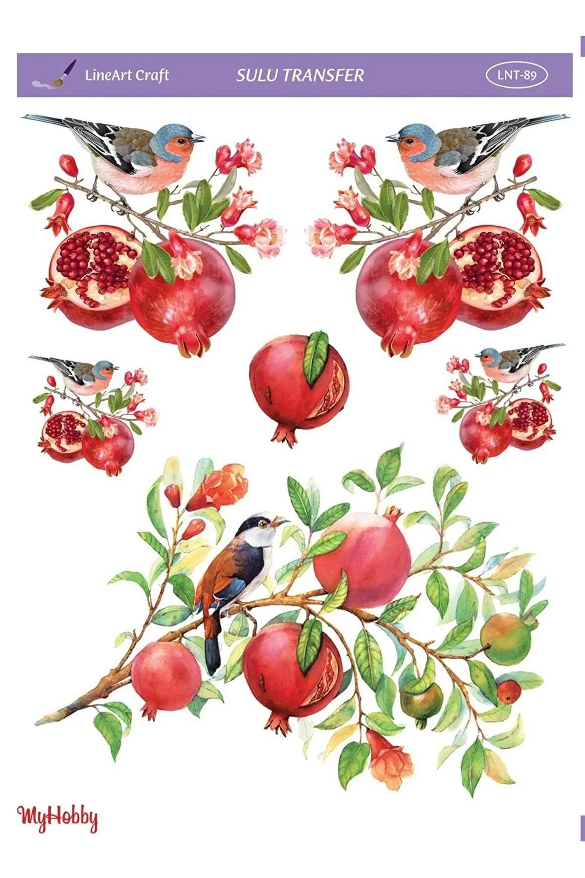 LineArt Nar, Kuş ve Kırmızı Desenli Sulu Transfer LNT-89 25x35