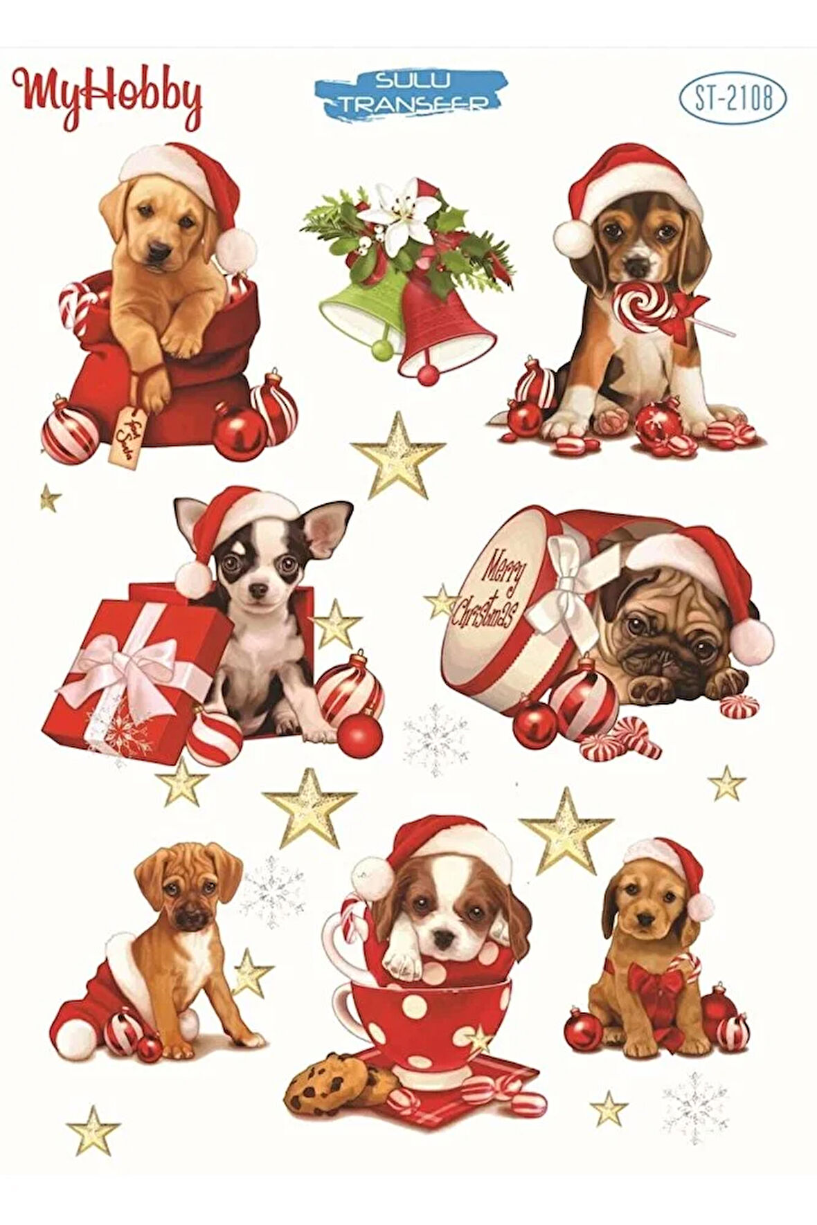 ST 2108 Yeniyıl Çoklu Köpek Desenli Sulu Transfer 25x35