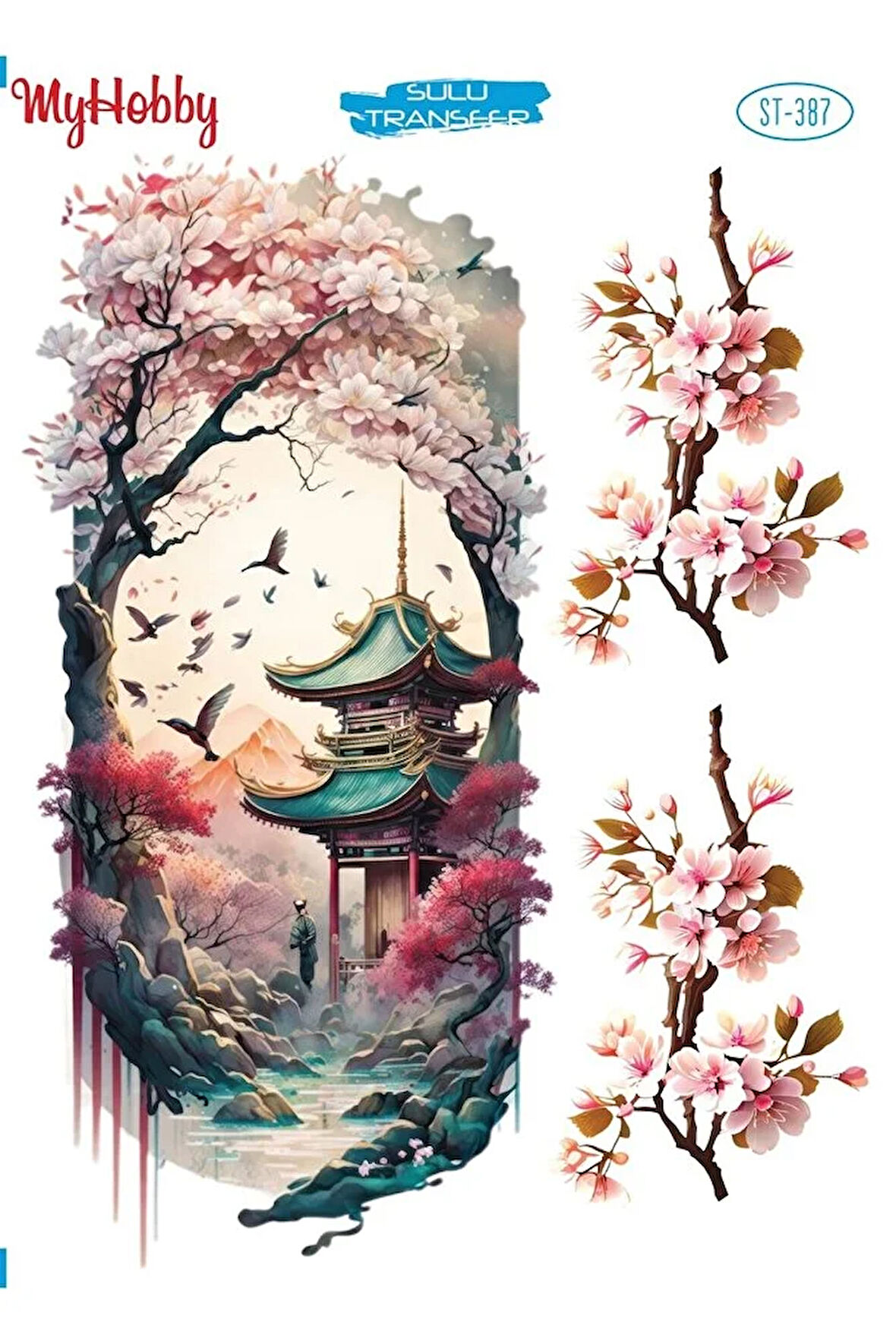 ST 387 Kiraz Çiçeği, Tapınak Desenli Sulu Transfer 25x35