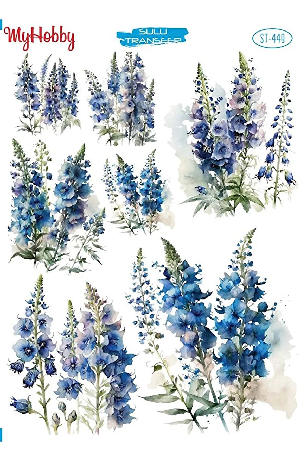 ST 449 Mor, Mavi Çiçek Sulu Transfer 25x35