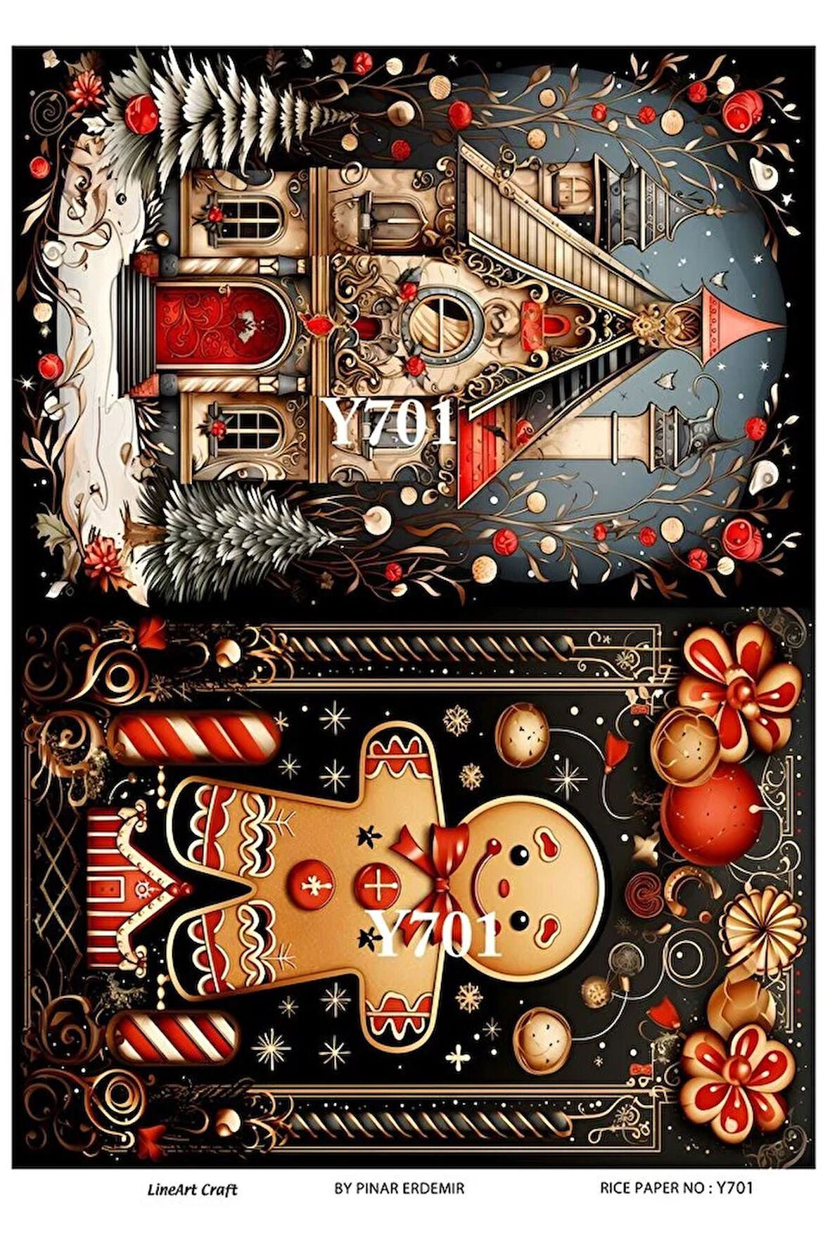 Y701 Yeniyıl, Kurabiye Adam, Şato Desenli Pirinç Dekopaj 30x42