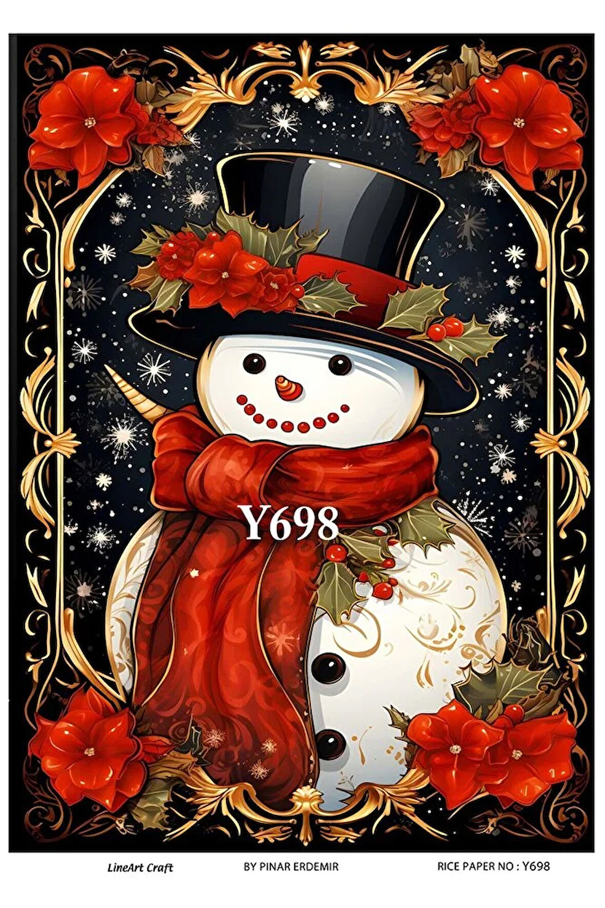 Y698 Yeniyıl, Kardan Adam Desenli Pirinç Dekopaj 30x42