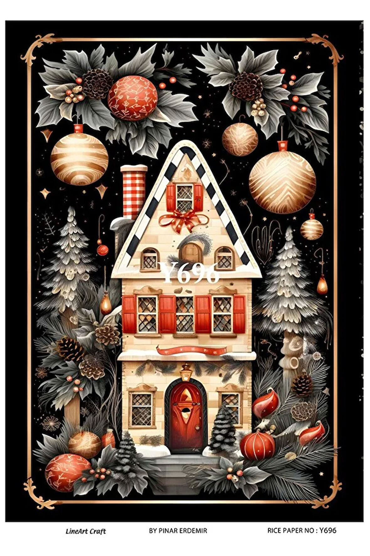 Y696 Yeniyıl, Ev Desenli Pirinç Dekopaj 30x42