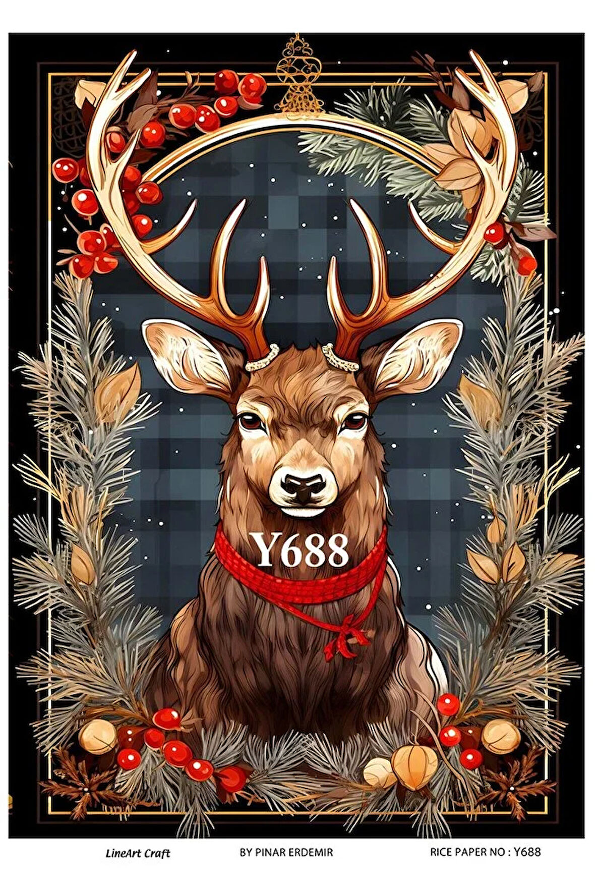 Y688 Yeniyıl, Geyik Desenli Pirinç Dekopaj 30x42