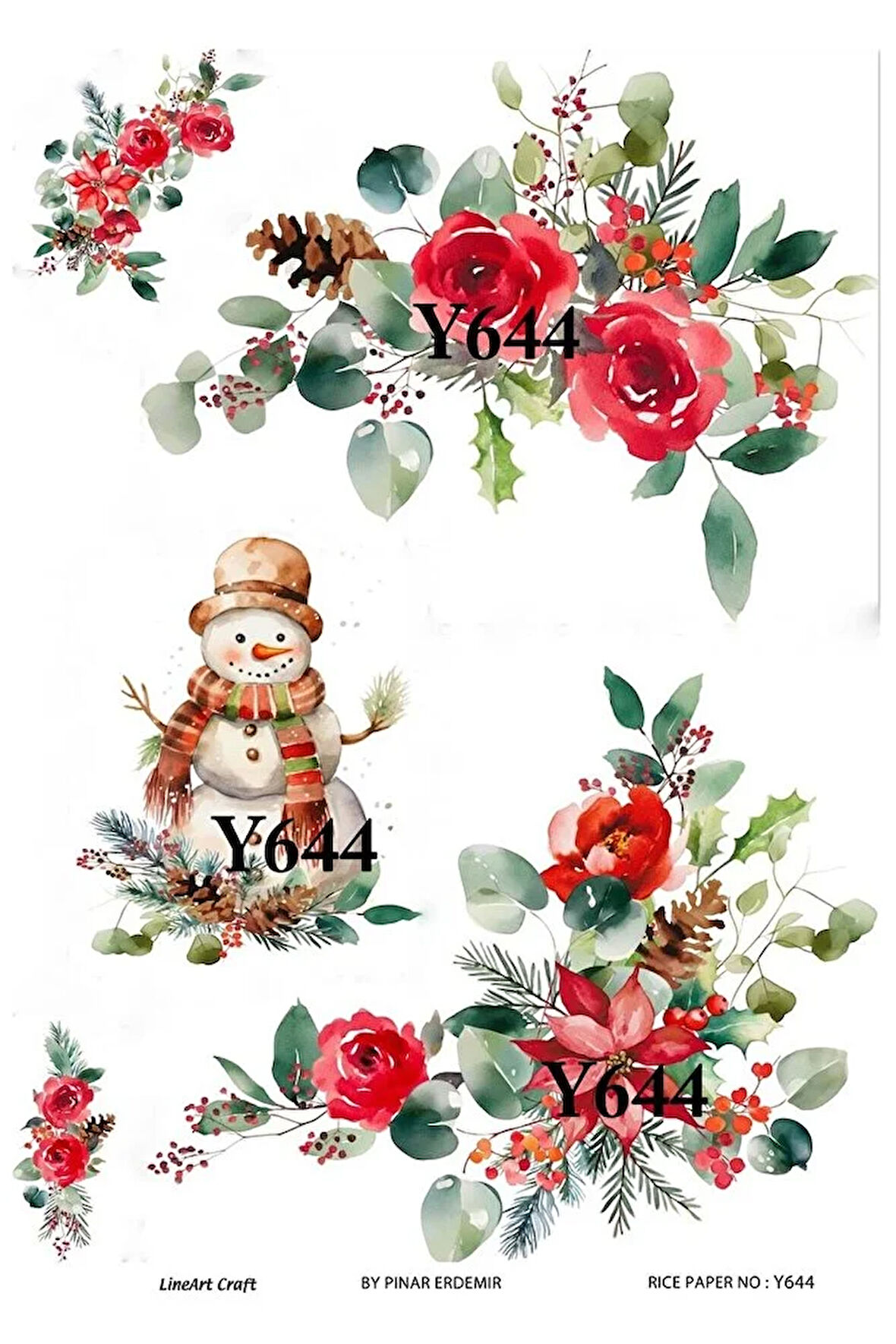 Y644 Yeniyıl, Çiçek, Kardan Adam Desenli Pirinç Dekopaj 30x42