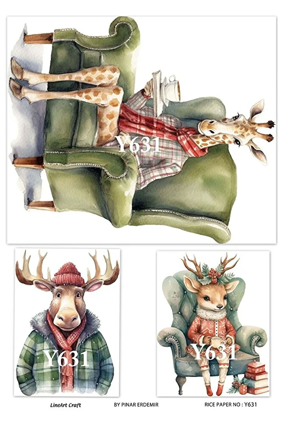 Y631 Kış, Hayvanlar, Geyik Desenli Pirinç Dekopaj 30x42