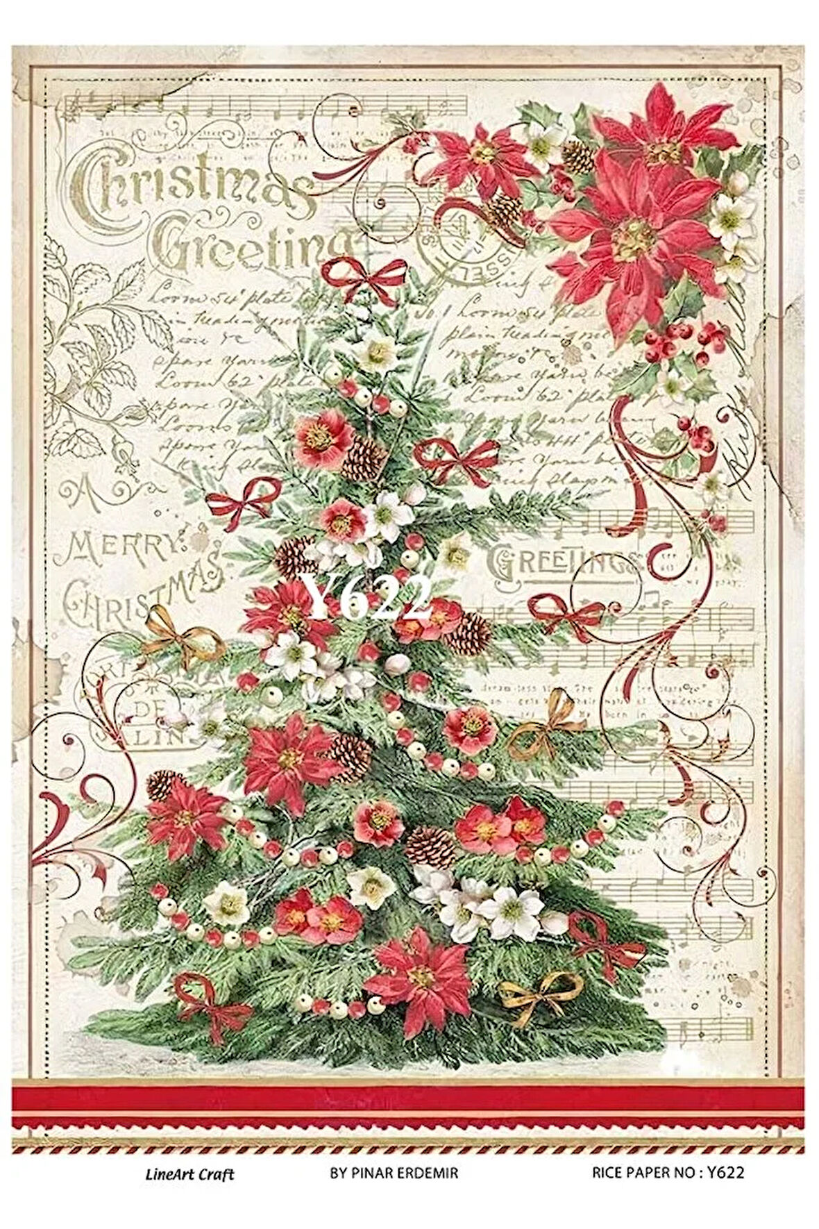 Y622 Yeniyıl, Kolaj, Çam Ağacı Desenli Pirinç Dekopaj 30x42