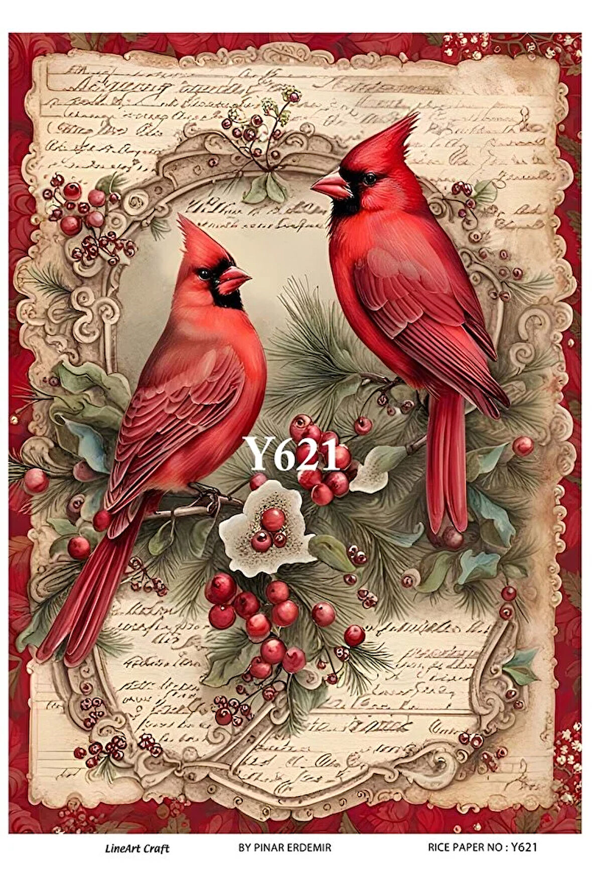 Y621 Yeniyıl, Kolaj, Kızılgerdan Desenli Pirinç Dekopaj 30x42