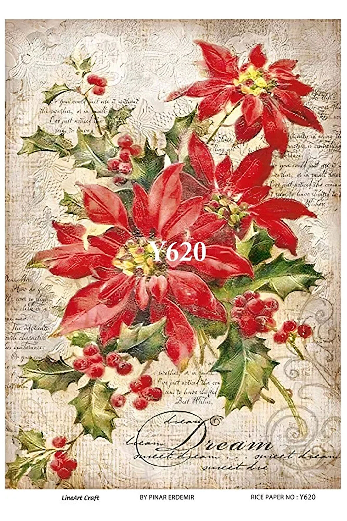 Y620 Yeniyıl, Kolaj, Kızılgerdan Desenli Pirinç Dekopaj 30x42