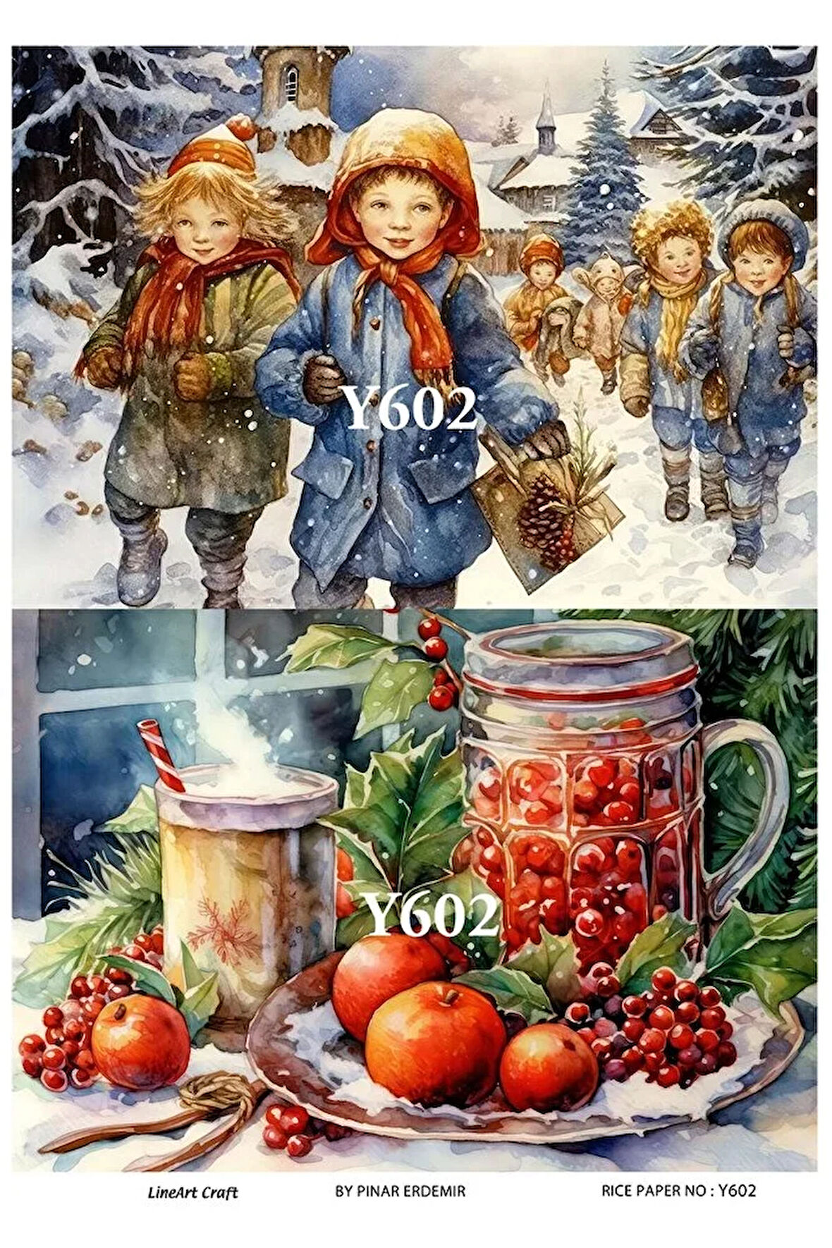 Y602 Kış, Kar Manzara, İçecek Desenli Pirinç Dekopaj 30x42