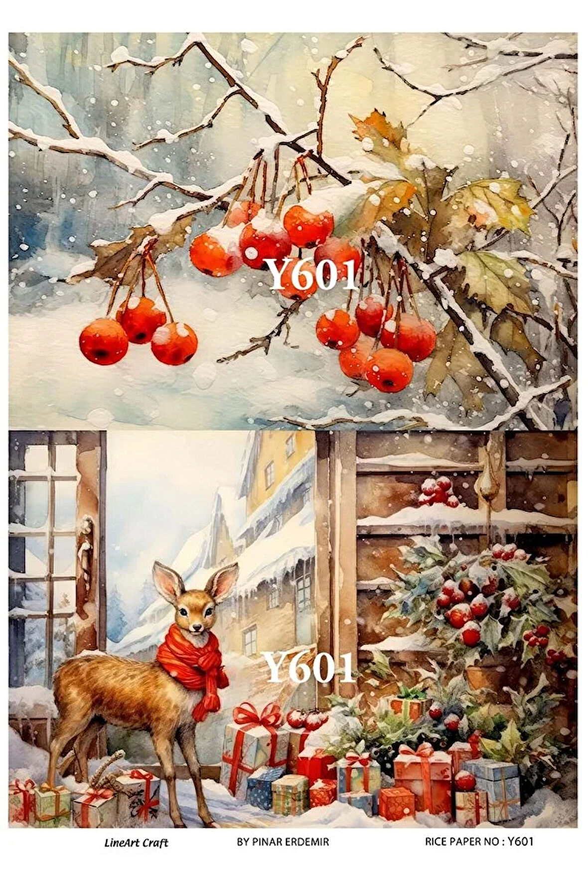 Y601 Kış, Kar Manzara, Çiçek Desenli Pirinç Dekopaj 30x42