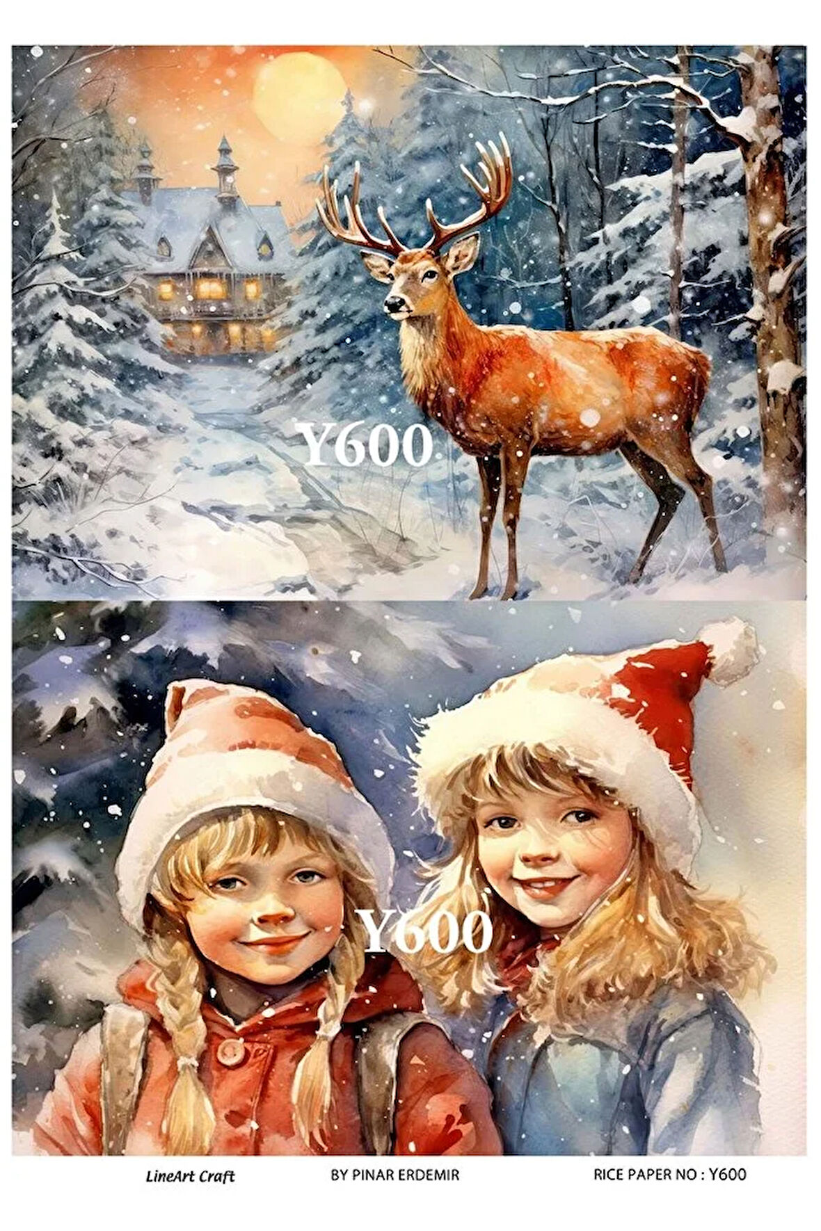 Y600 Kış, Kar Manzara, Çiçek Desenli Pirinç Dekopaj 30x42