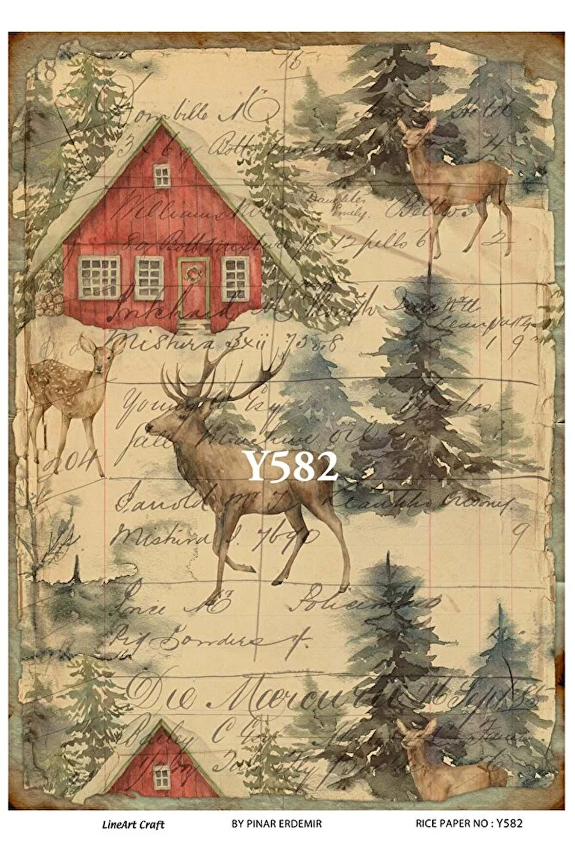 Y582 Kış, Geyik, Kar Manzarası Desenli Pirinç Dekopaj 30x42