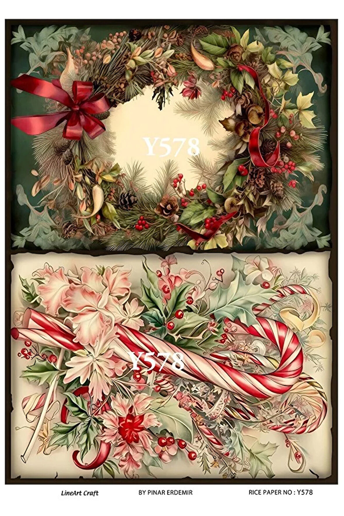 Y578 Kış, Çelenk, Baston Şeker Desenli Pirinç Dekopaj 30x42