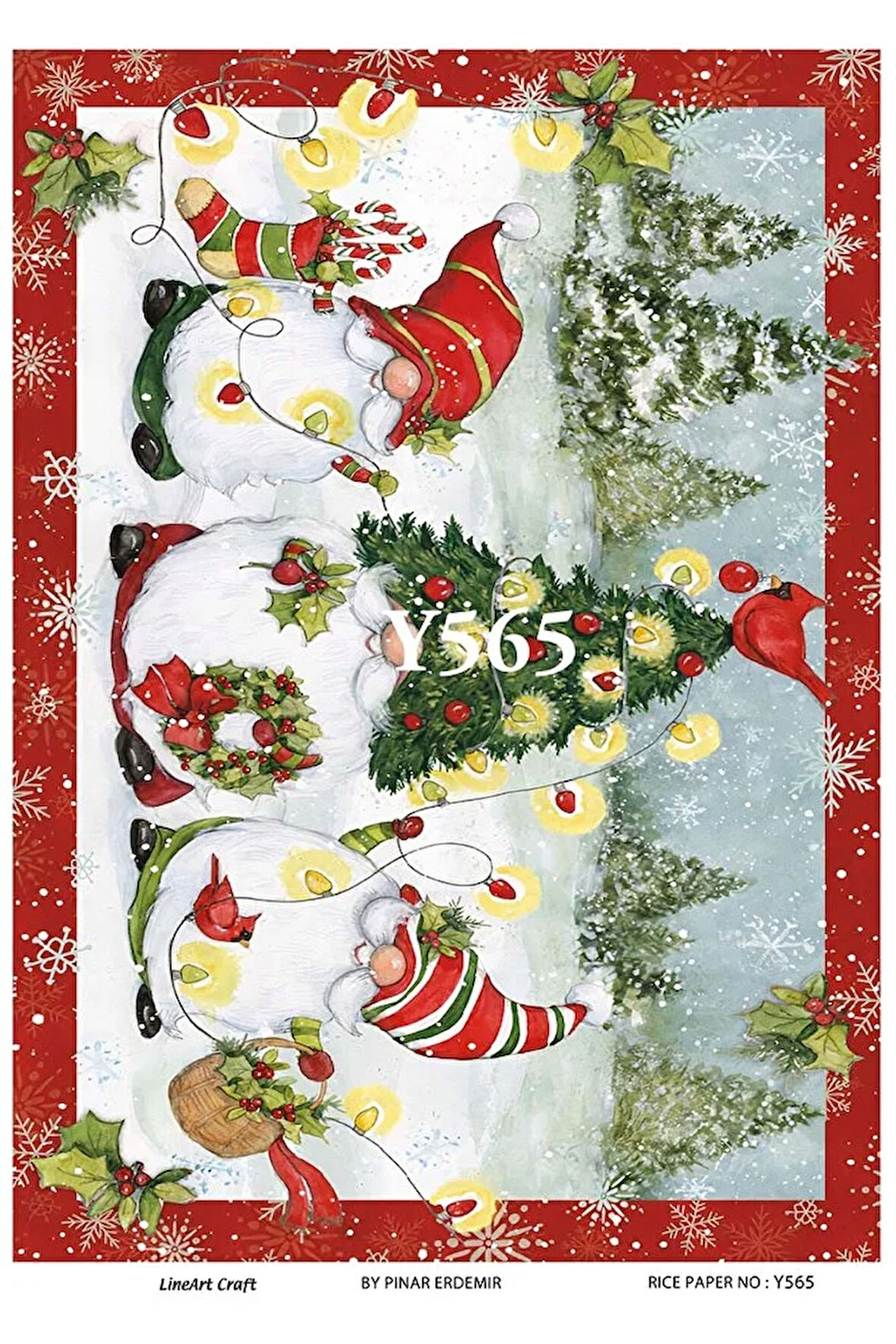 Y565 Gnome, Sakallı Cüce, Yeniyıl Desenli Pirinç Dekopaj 30x42