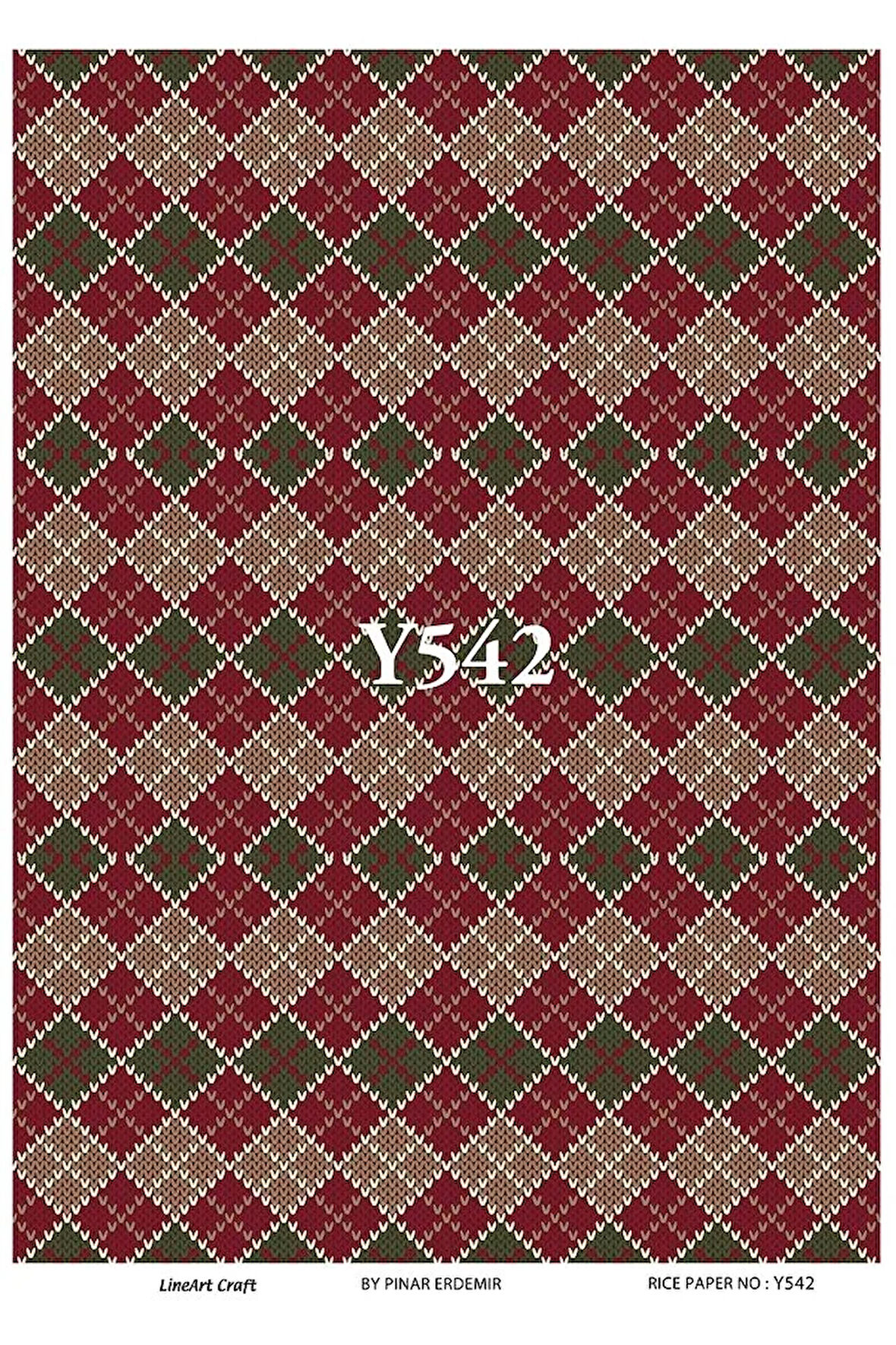 Y542 Kırmızı Çizgili, Ekose, Tartan Pirinç Dekopaj 30x42