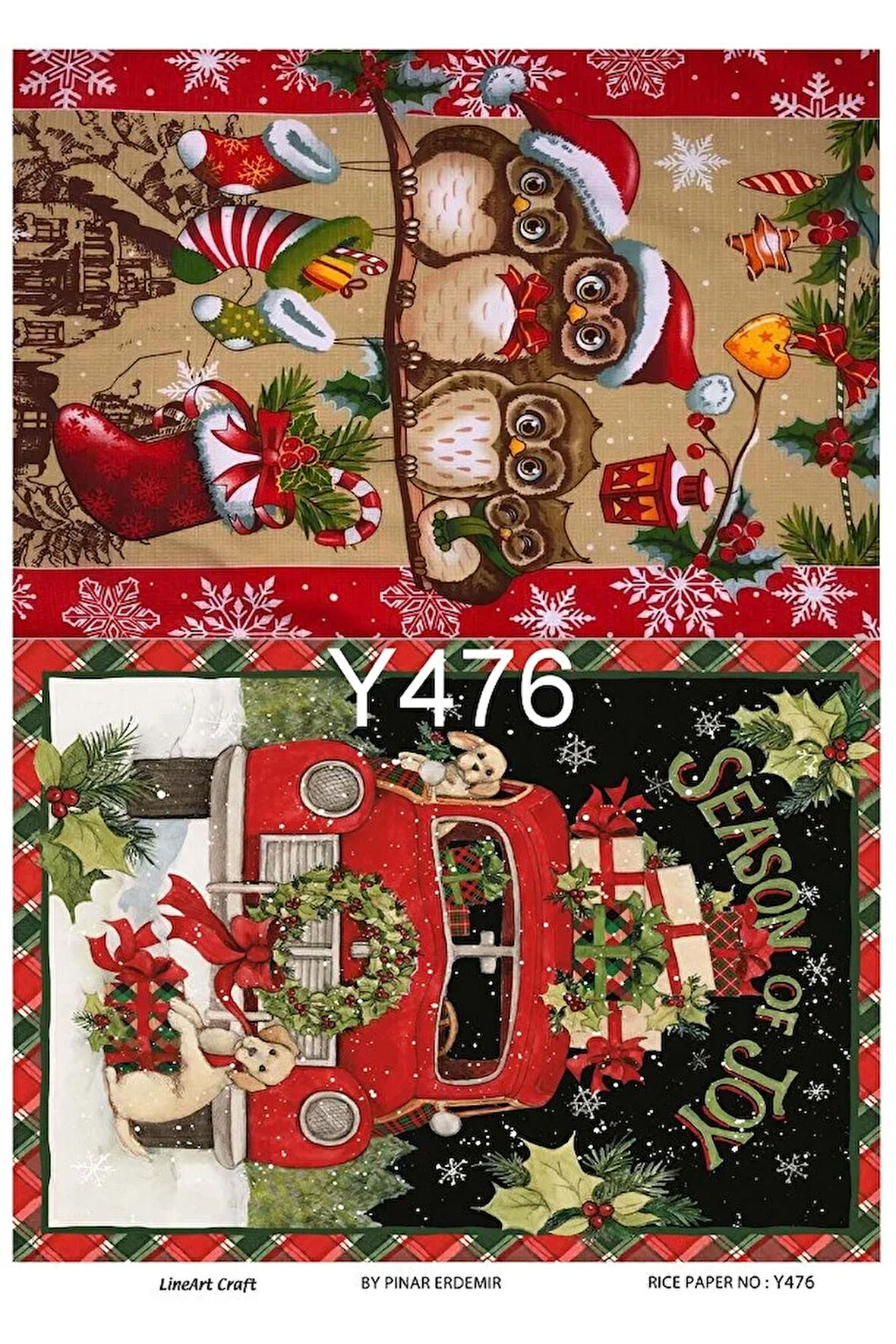 Y476 Yeniyıl, Baykuş, Köpek, Kamyonet Desenli Pirinç Dekopaj 30x42