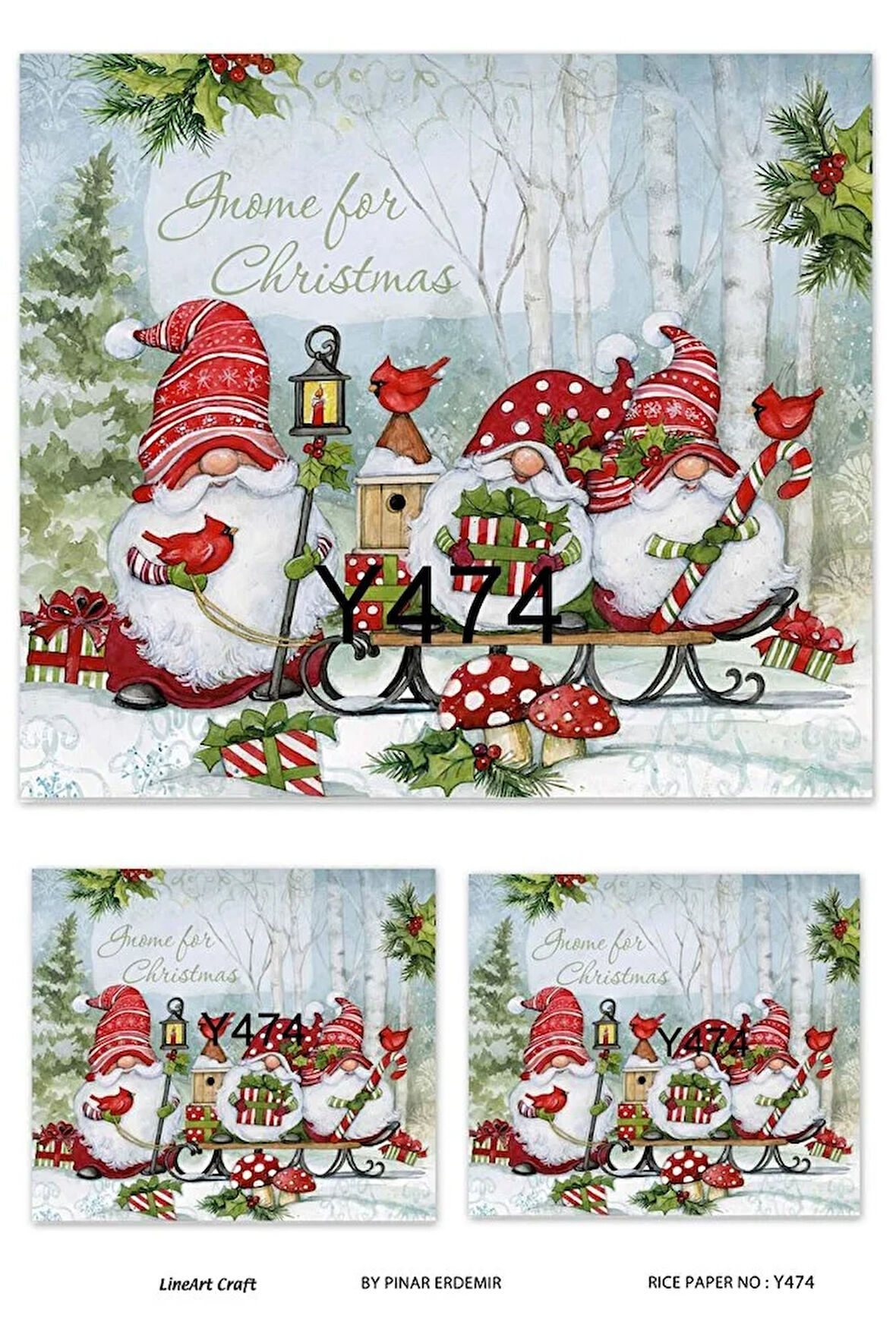 Y474 Yeniyıl, Gnome, Sakallı Cüce Desenli Pirinç Dekopaj 30x42